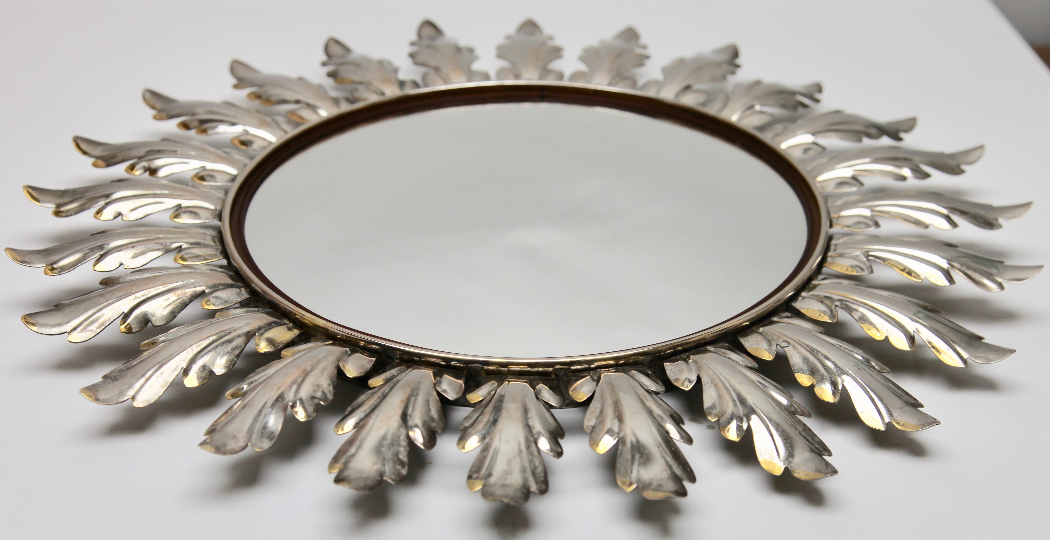 Hollywood Regency Sunburst Mirror with Convex Mirror Made by Factory Deknudt in Belgium, 1950s