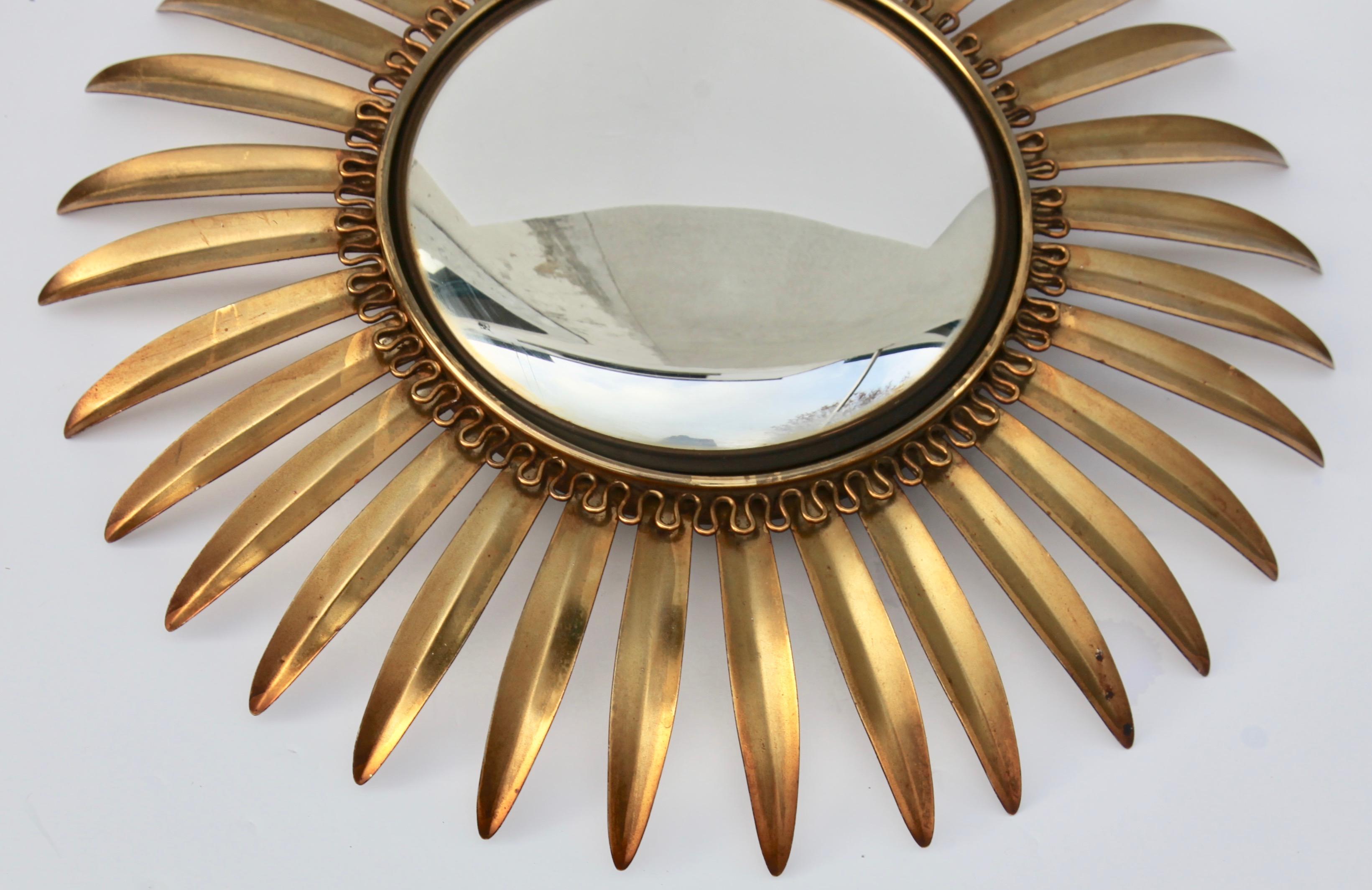 Hollywood Regency Sunburst Mirror with Convex Mirror Made by Factory Deknudt in Belgium, 1950s