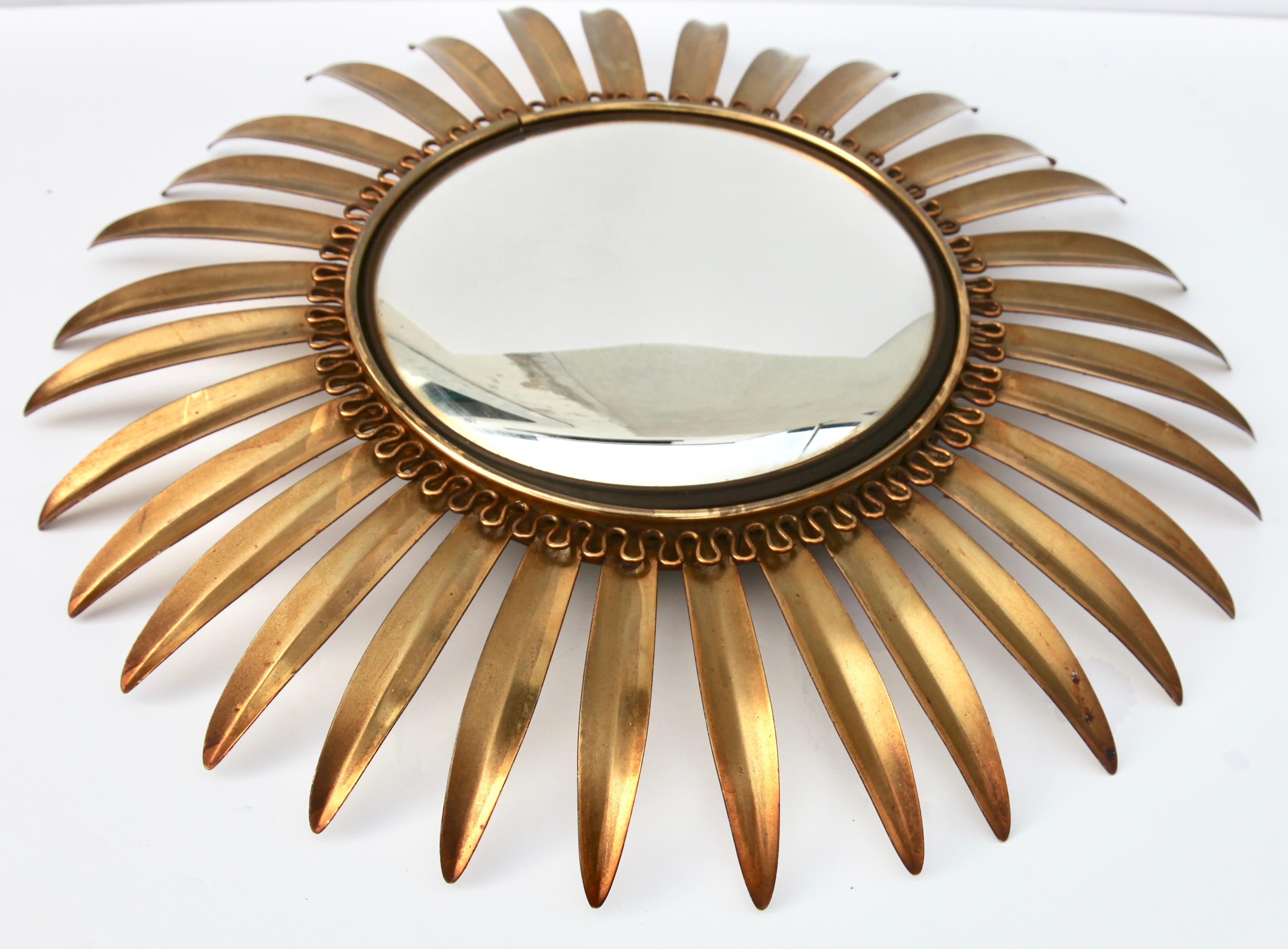 Belgian Sunburst Mirror with Convex Mirror Made by Factory Deknudt in Belgium, 1950s