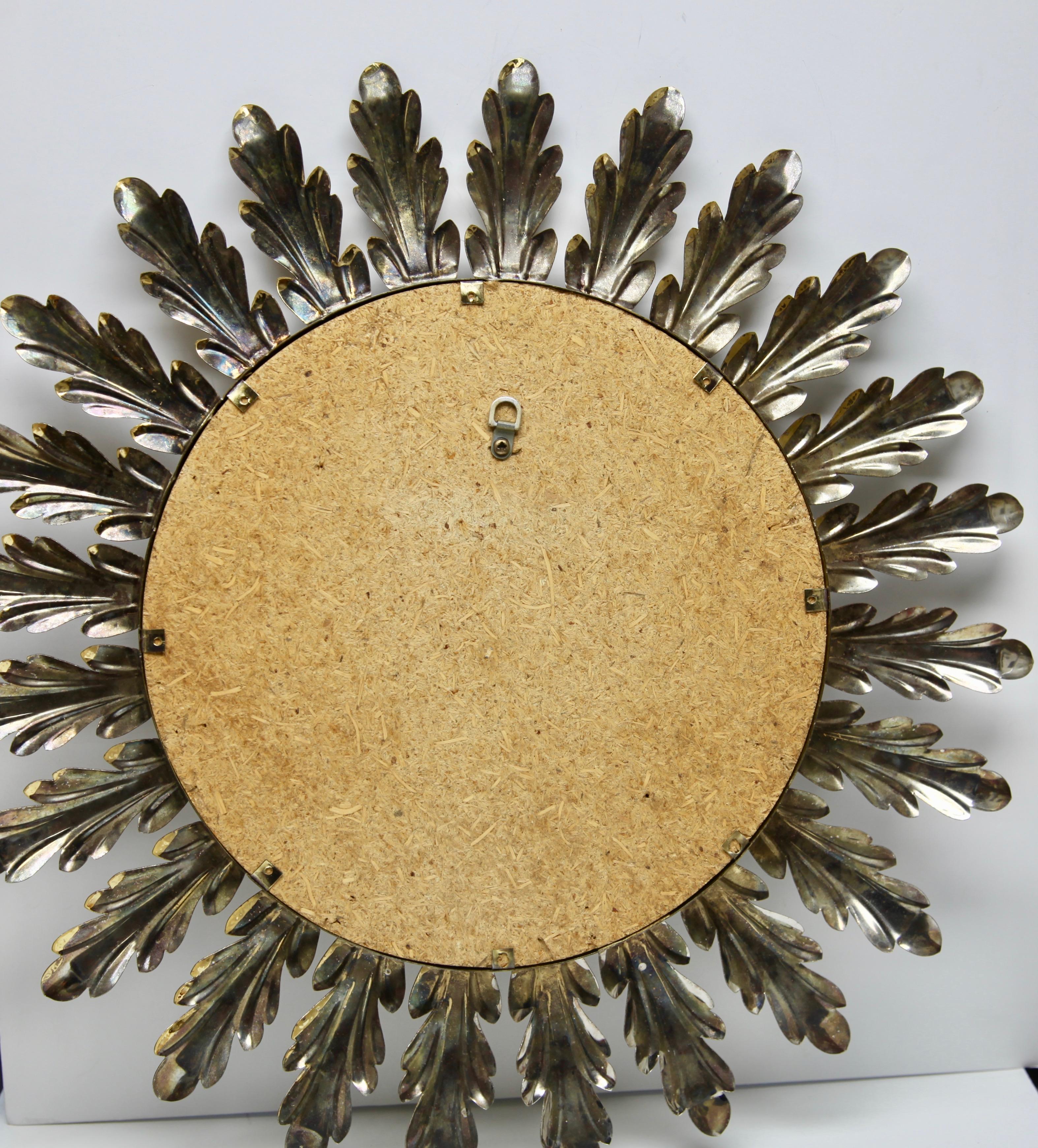 Hand-Crafted Sunburst Mirror with Convex Mirror Made by Factory Deknudt in Belgium, 1950s
