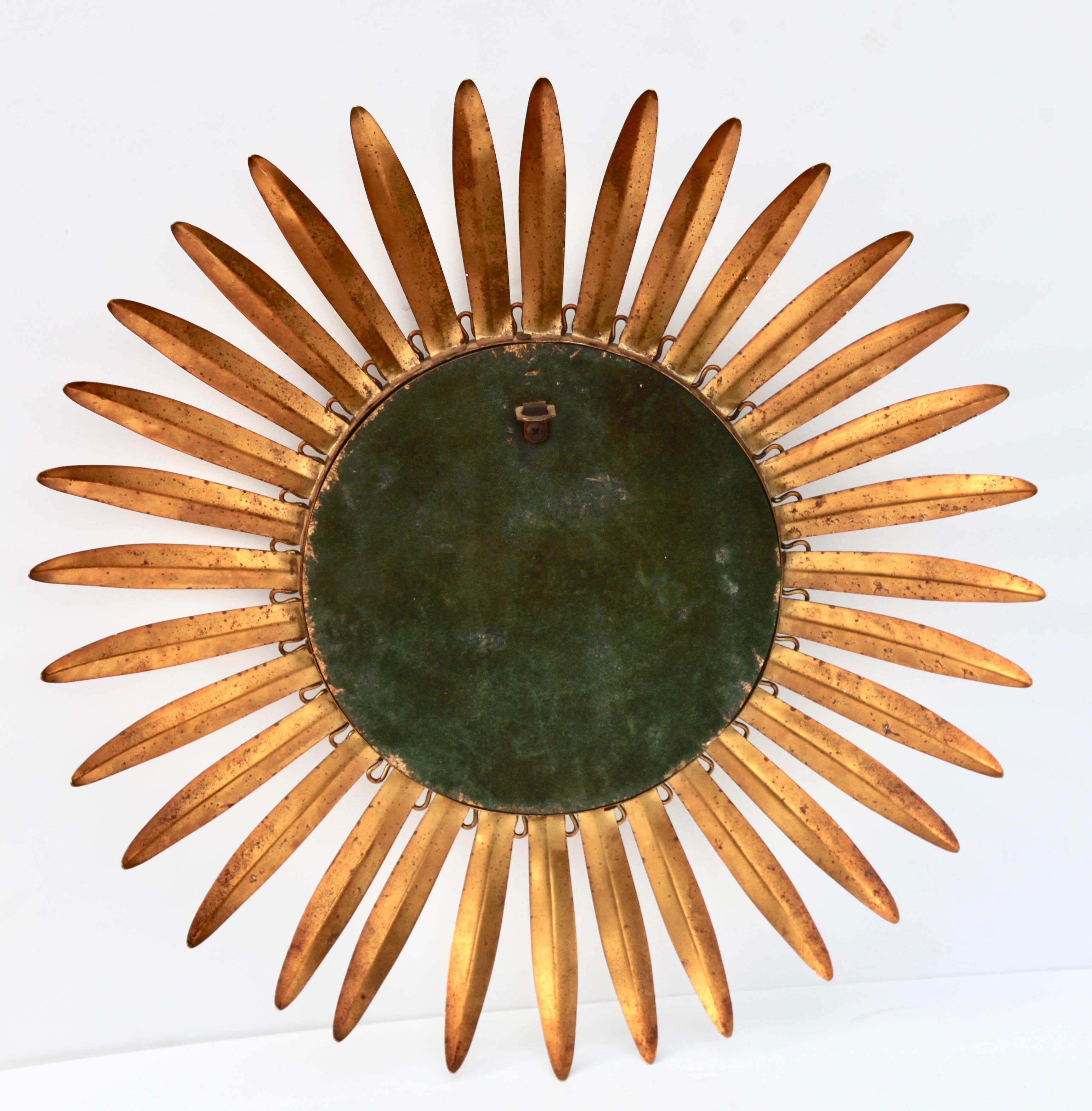 Hand-Crafted Sunburst Mirror with Convex Mirror Made by Factory Deknudt in Belgium, 1950s