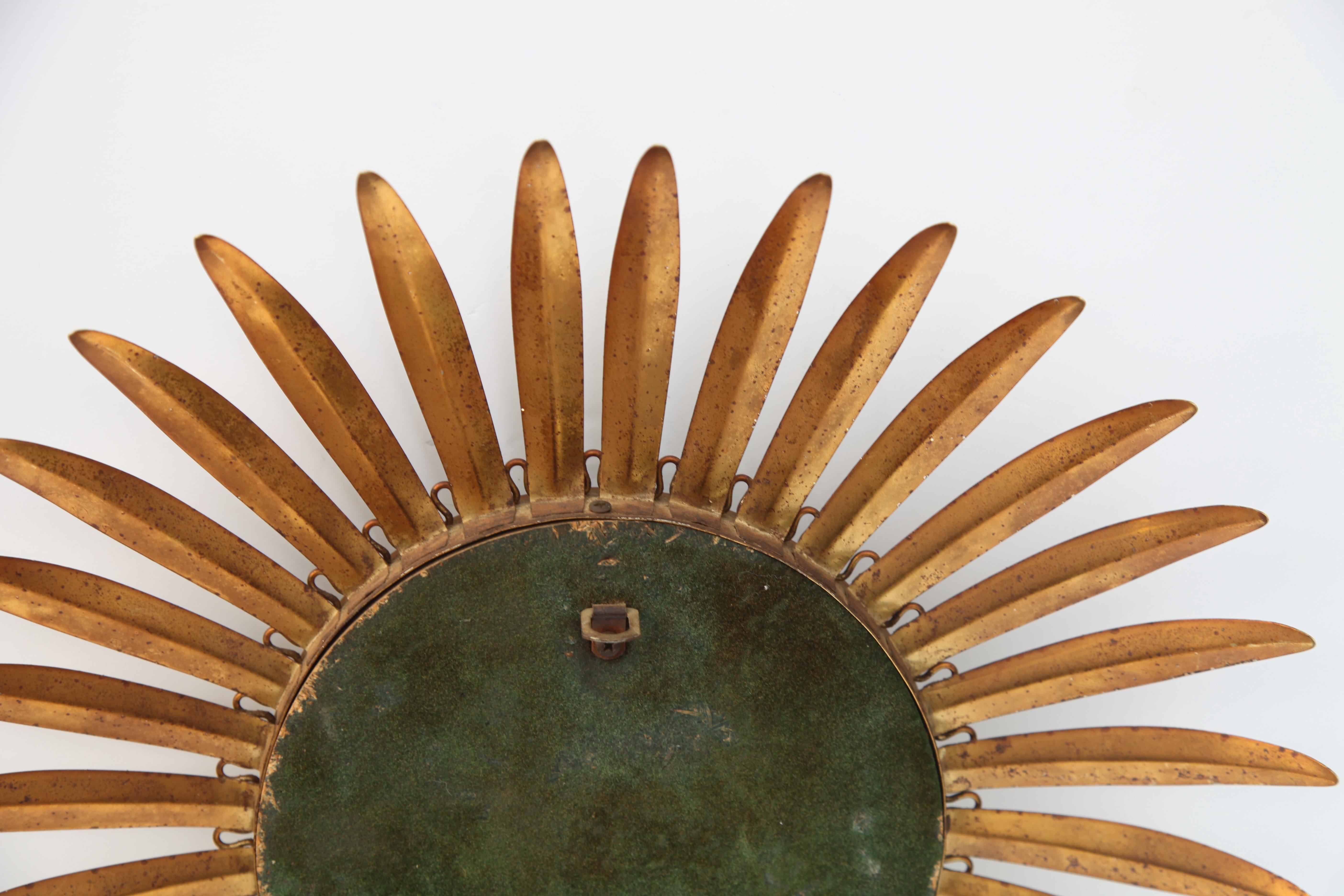 Sunburst Mirror with Convex Mirror Made by Factory Deknudt in Belgium, 1950s In Good Condition In Verviers, BE