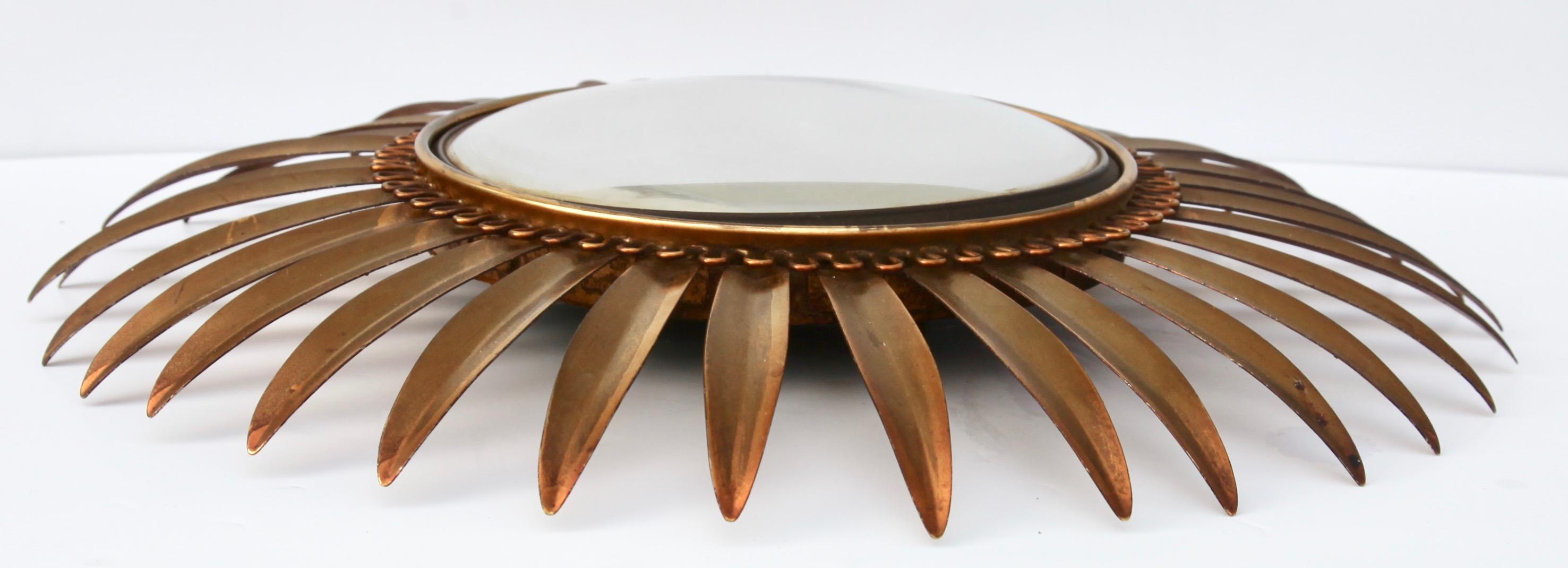 Mid-20th Century Sunburst Mirror with Convex Mirror Made by Factory Deknudt in Belgium, 1950s