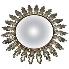 Sunburst Mirror with Convex Mirror Made by Factory Deknudt in Belgium, 1950s