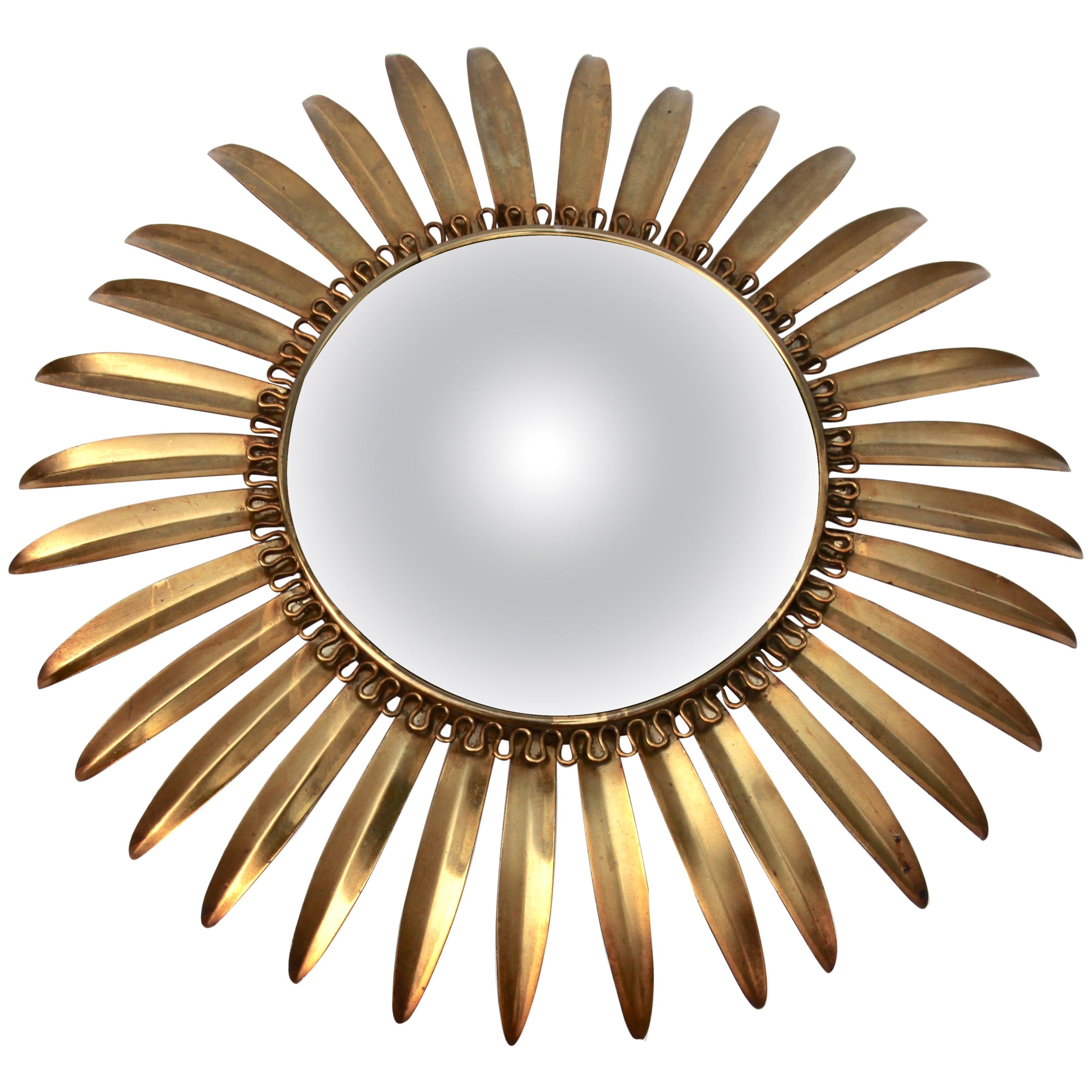 Sunburst Mirror with Convex Mirror Made by Factory Deknudt in Belgium, 1950s