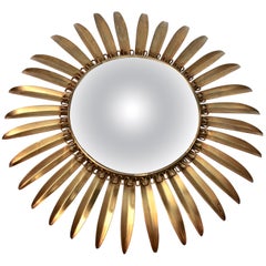 Sunburst Mirror with Convex Mirror Made by Factory Deknudt in Belgium, 1950s