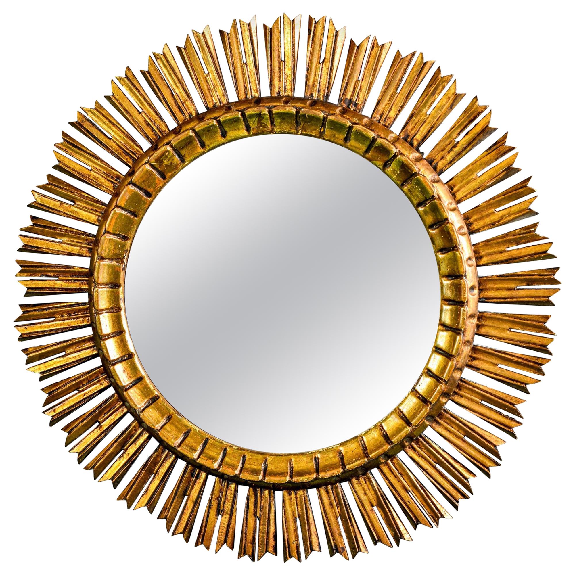 Vintage Gilded Brass Sunburst Mirror at 1stDibs
