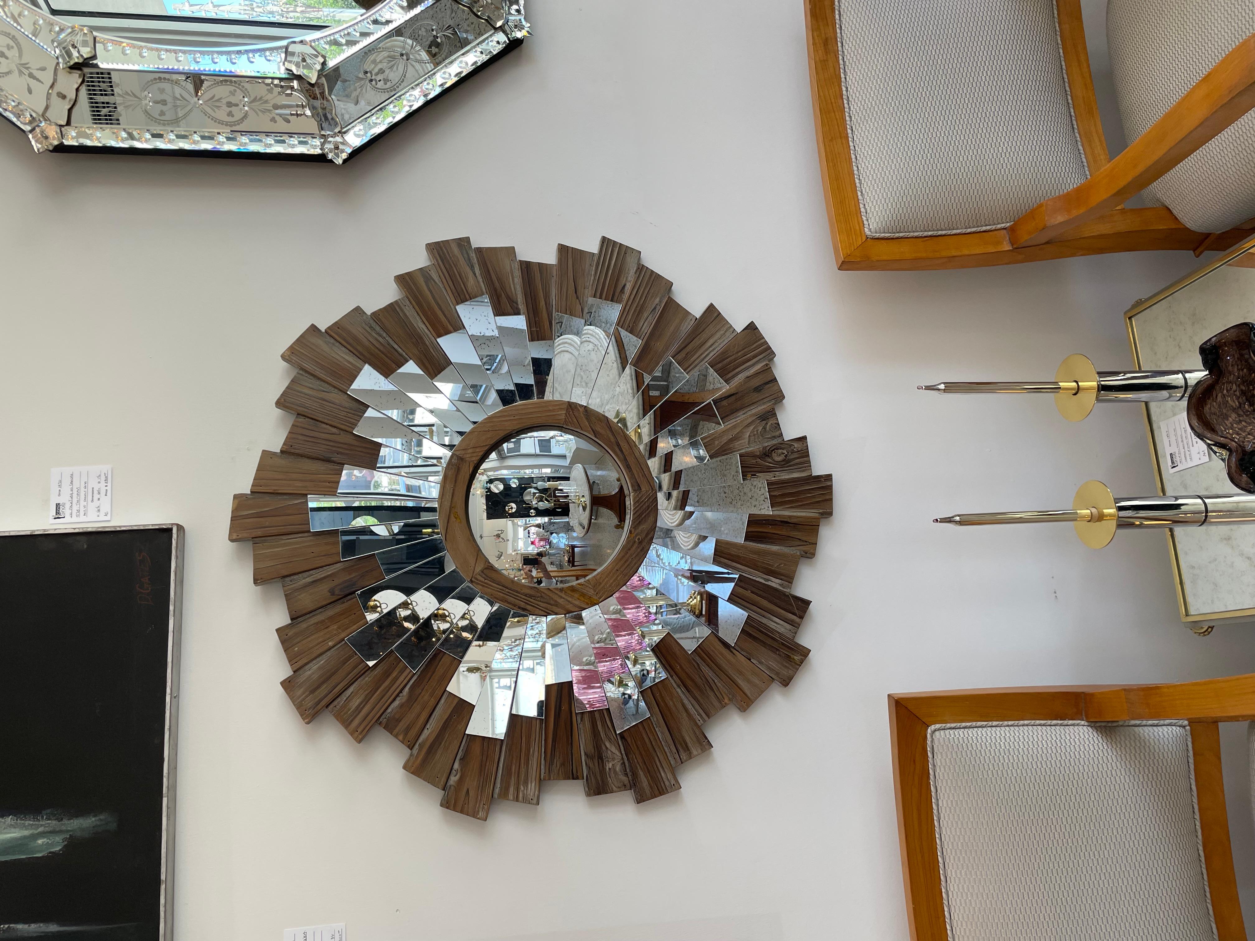 Rustic Sunburst Mirror with Driftwood Rays For Sale