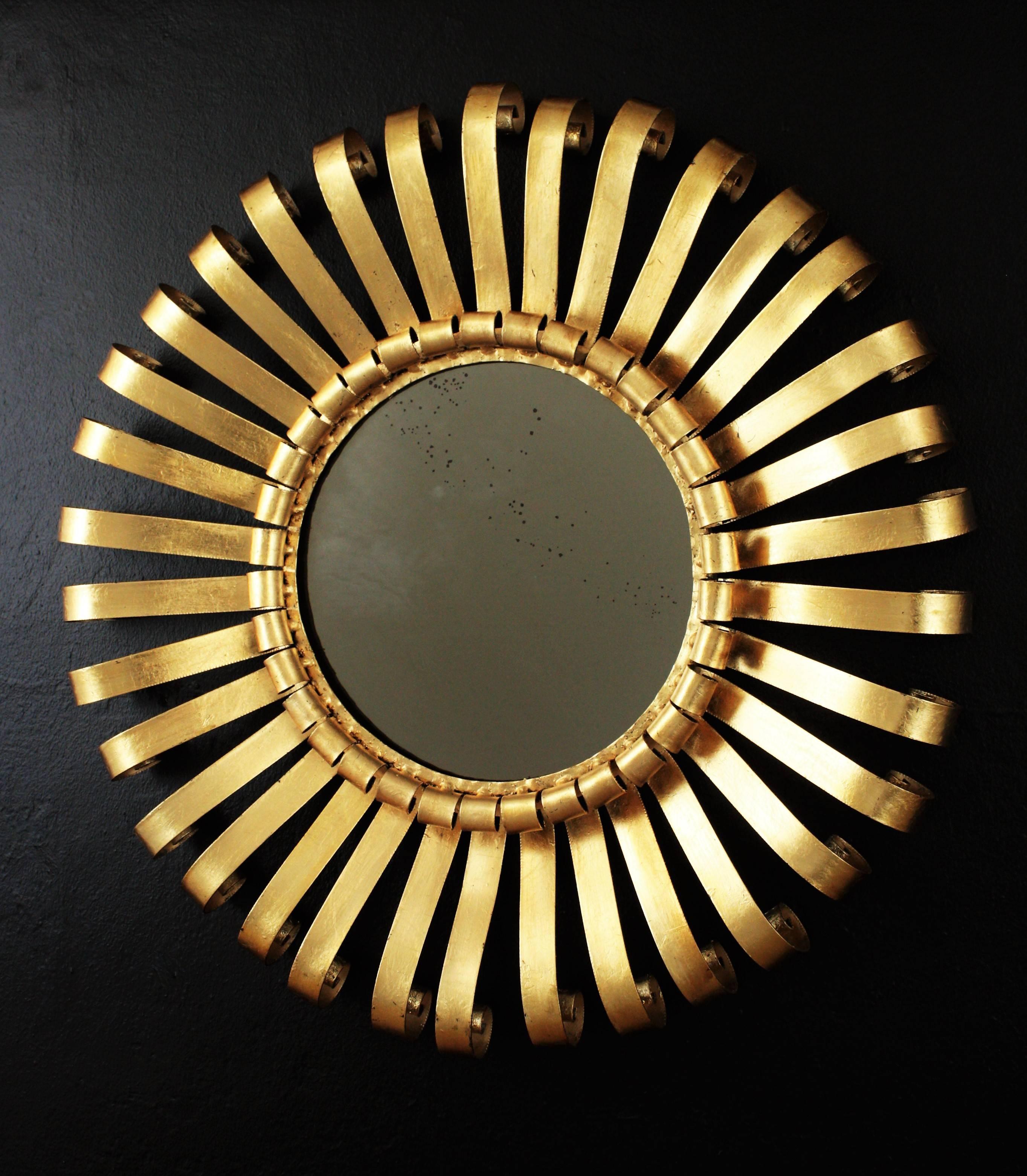 Sunburst Mirror in Wrought Gilt Iron, 1960s For Sale 3
