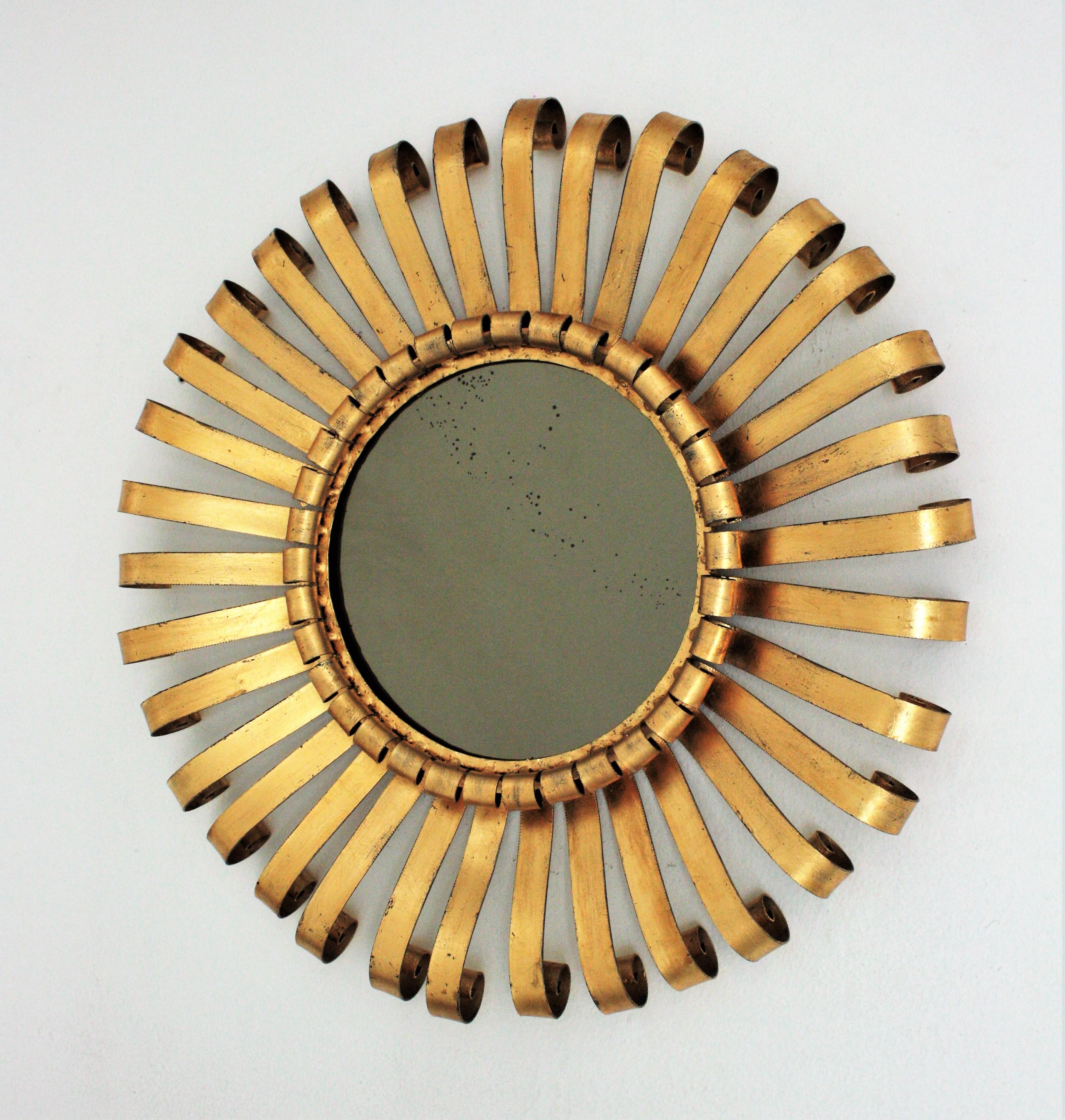 20th Century Sunburst Mirror in Wrought Gilt Iron, 1960s For Sale