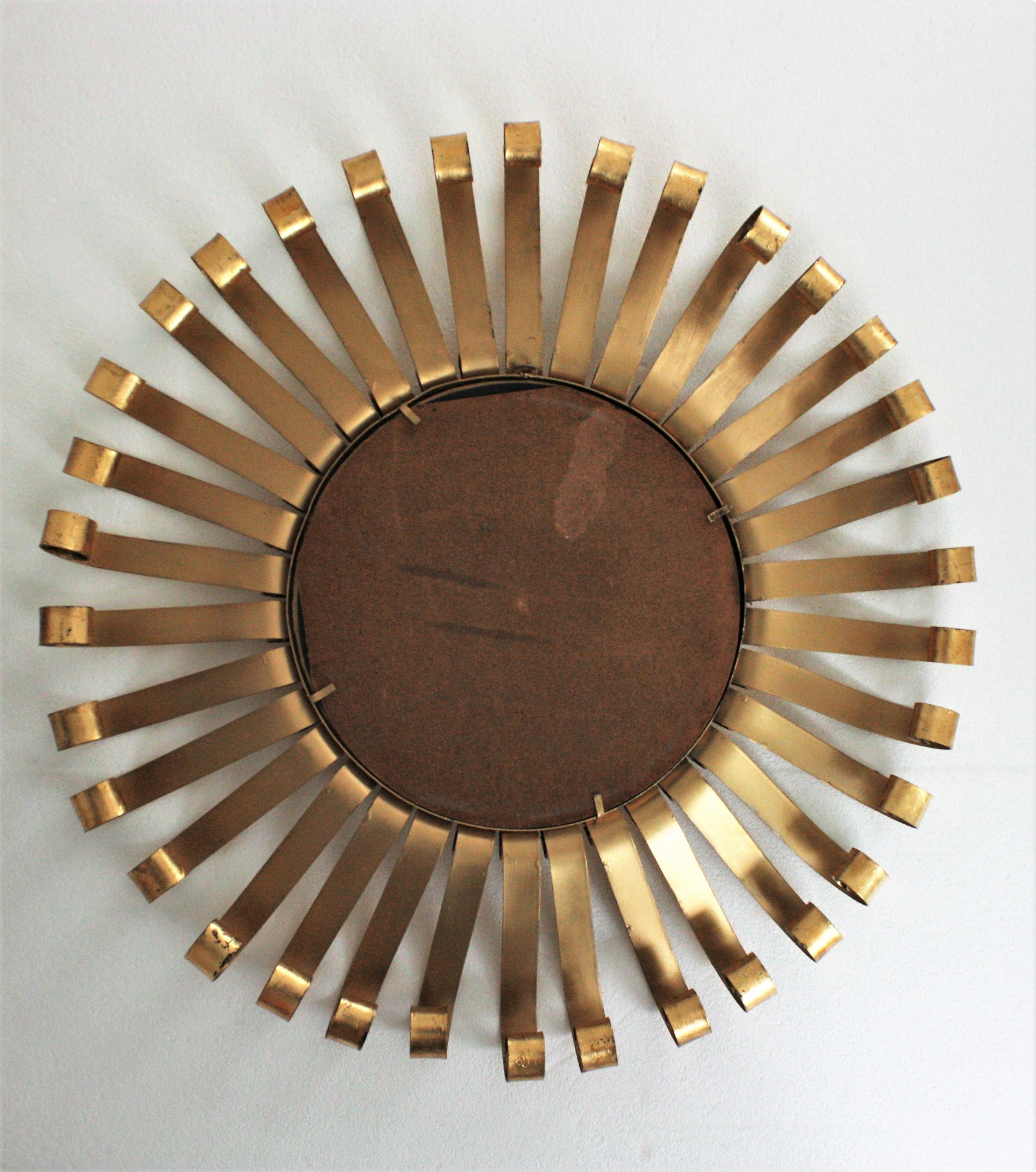 Sunburst Mirror in Wrought Gilt Iron, 1960s For Sale 2