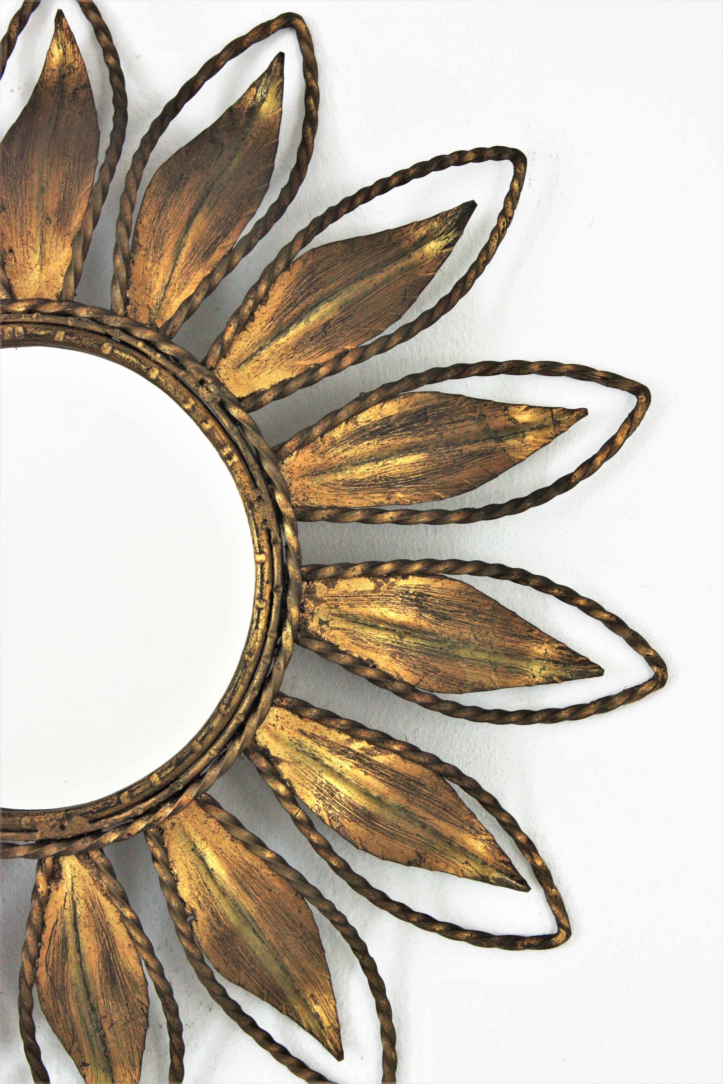 Spanish Mid-Century Modern Sunburst Mirror in Gilt Metal For Sale 2