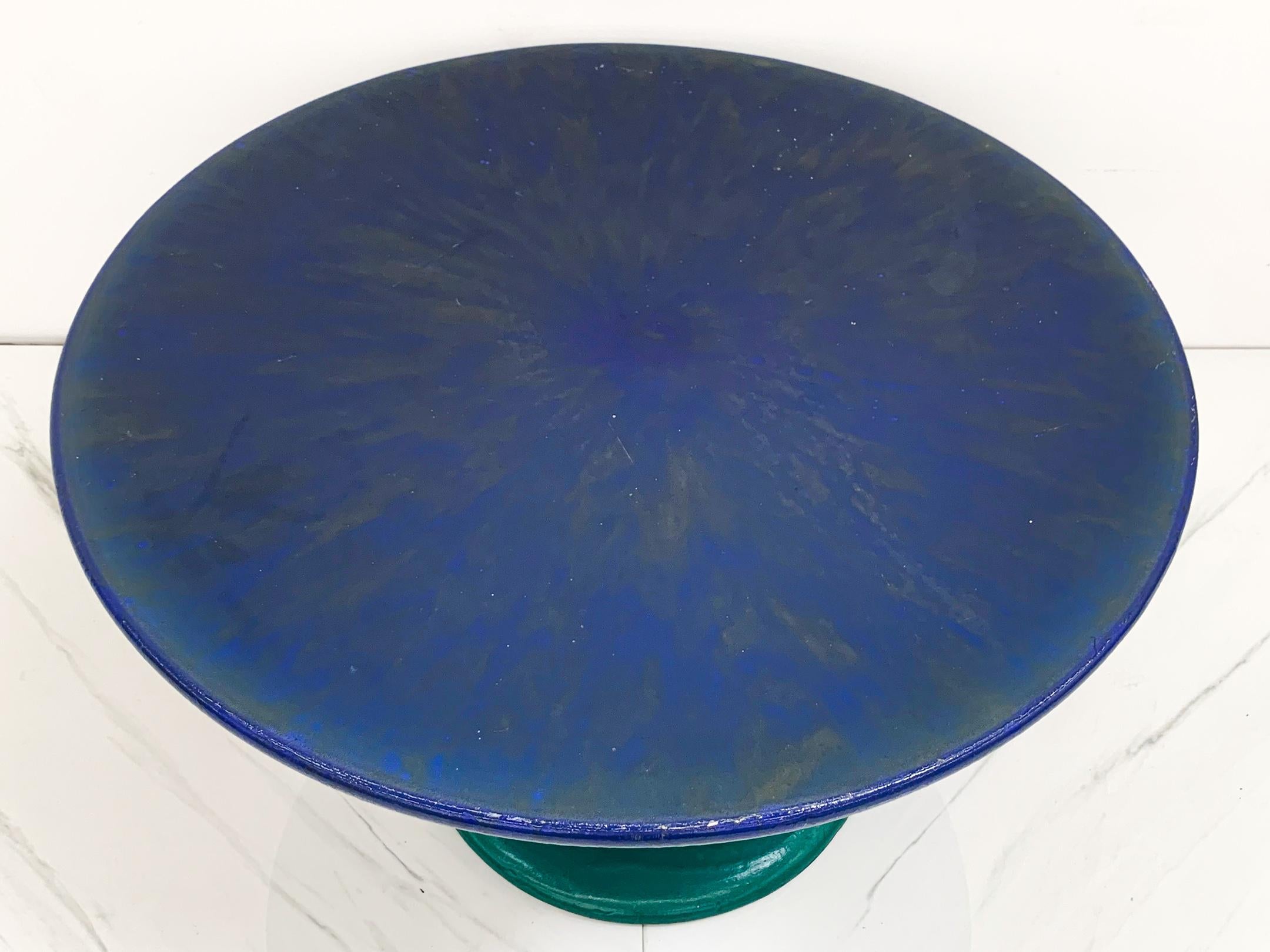 Late 20th Century Sunburst Mushroom Table in Green and Blue, Louis Durot, 1990's For Sale