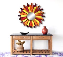 "Sunburst" Original Glass and Metal Wall Sculpture / Mirror