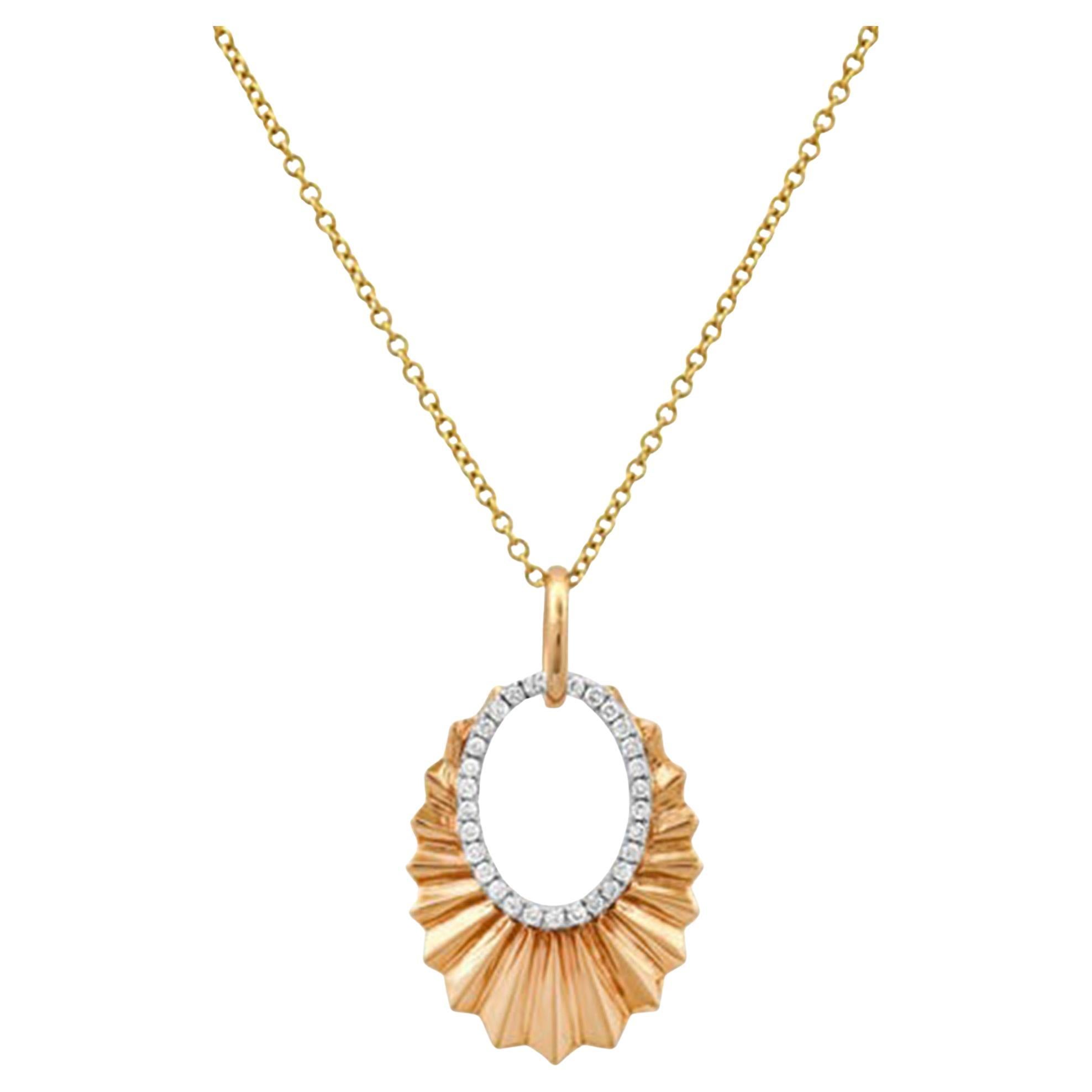 Collier avec pendentif ovale « Sunburst » en or jaune 14 carats serti d'un diamant de 0,16 ct