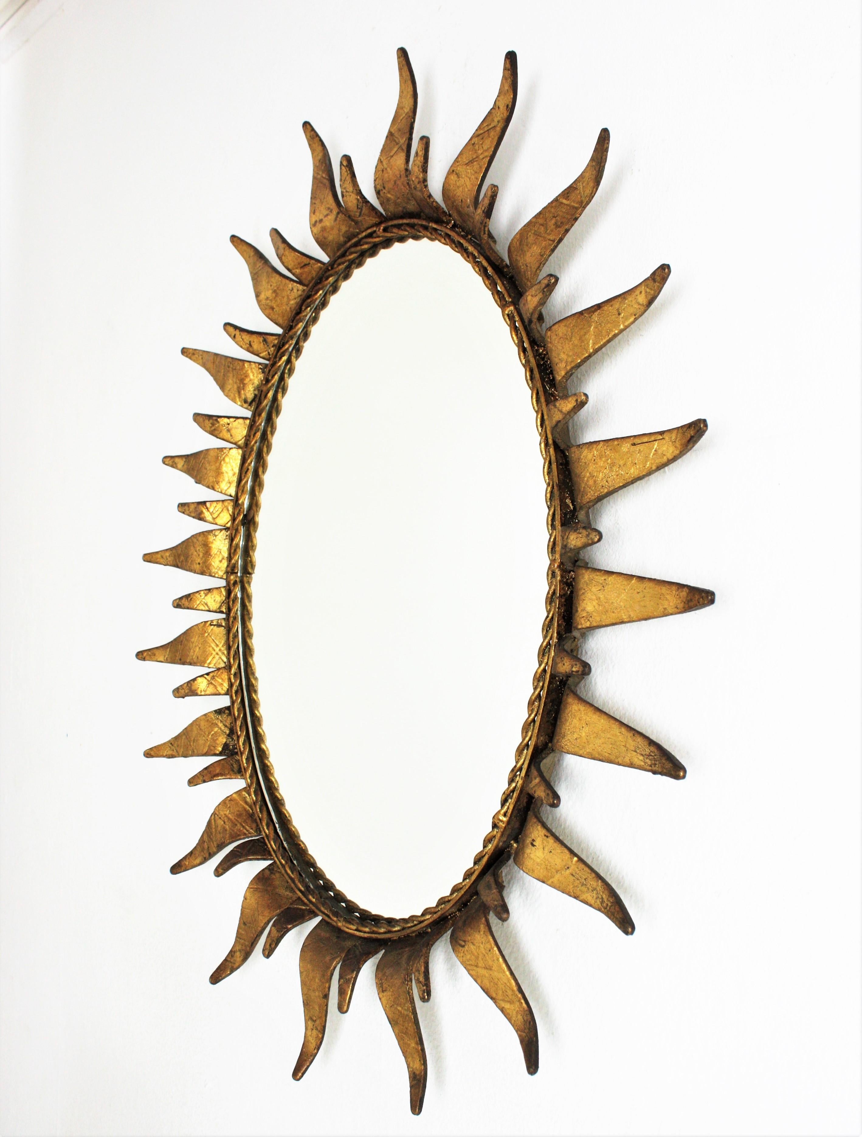 Sunburst Oval Mirror in Gilt Iron 3