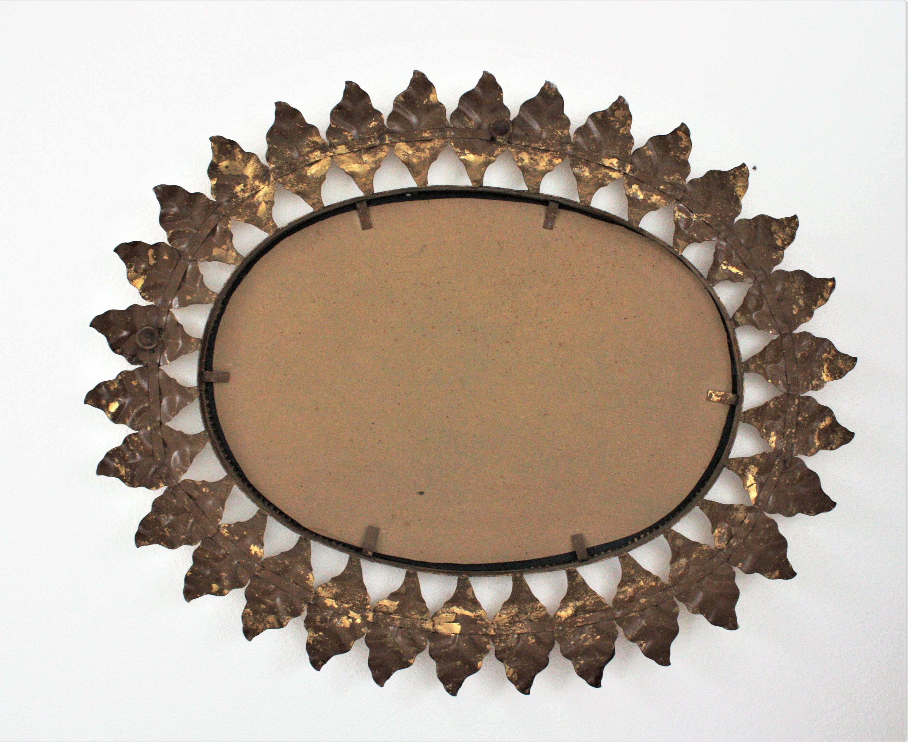 Sunburst Oval Mirror in Gilt Iron 4