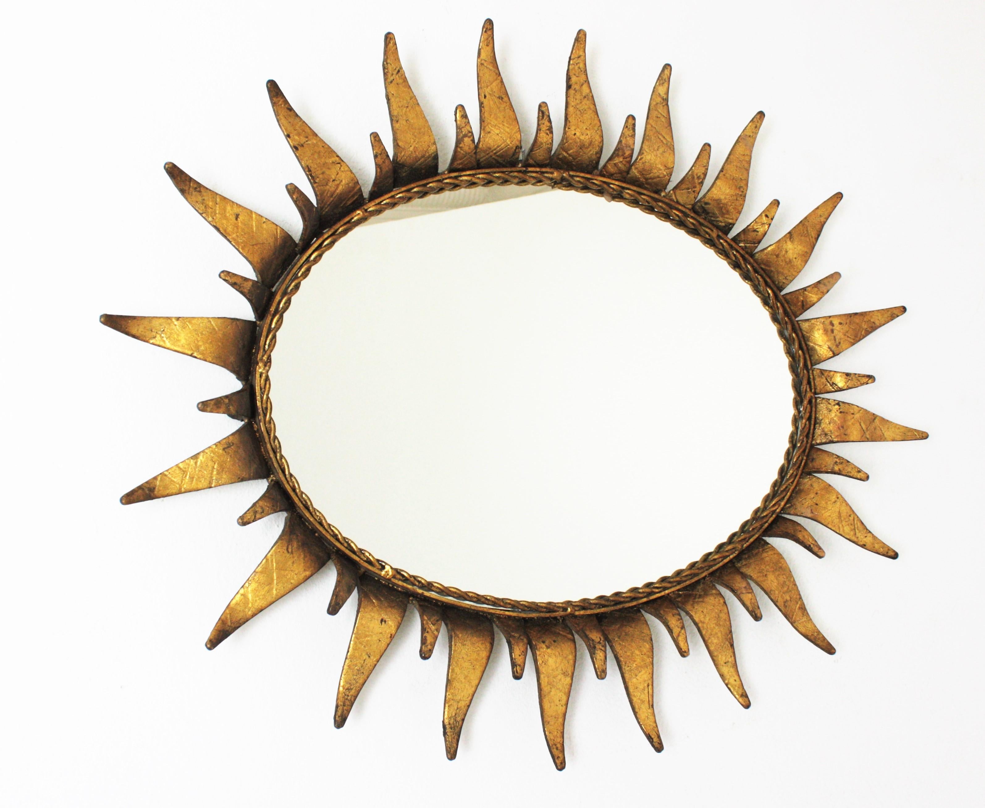 Sunburst Oval Mirror in Gilt Iron 4