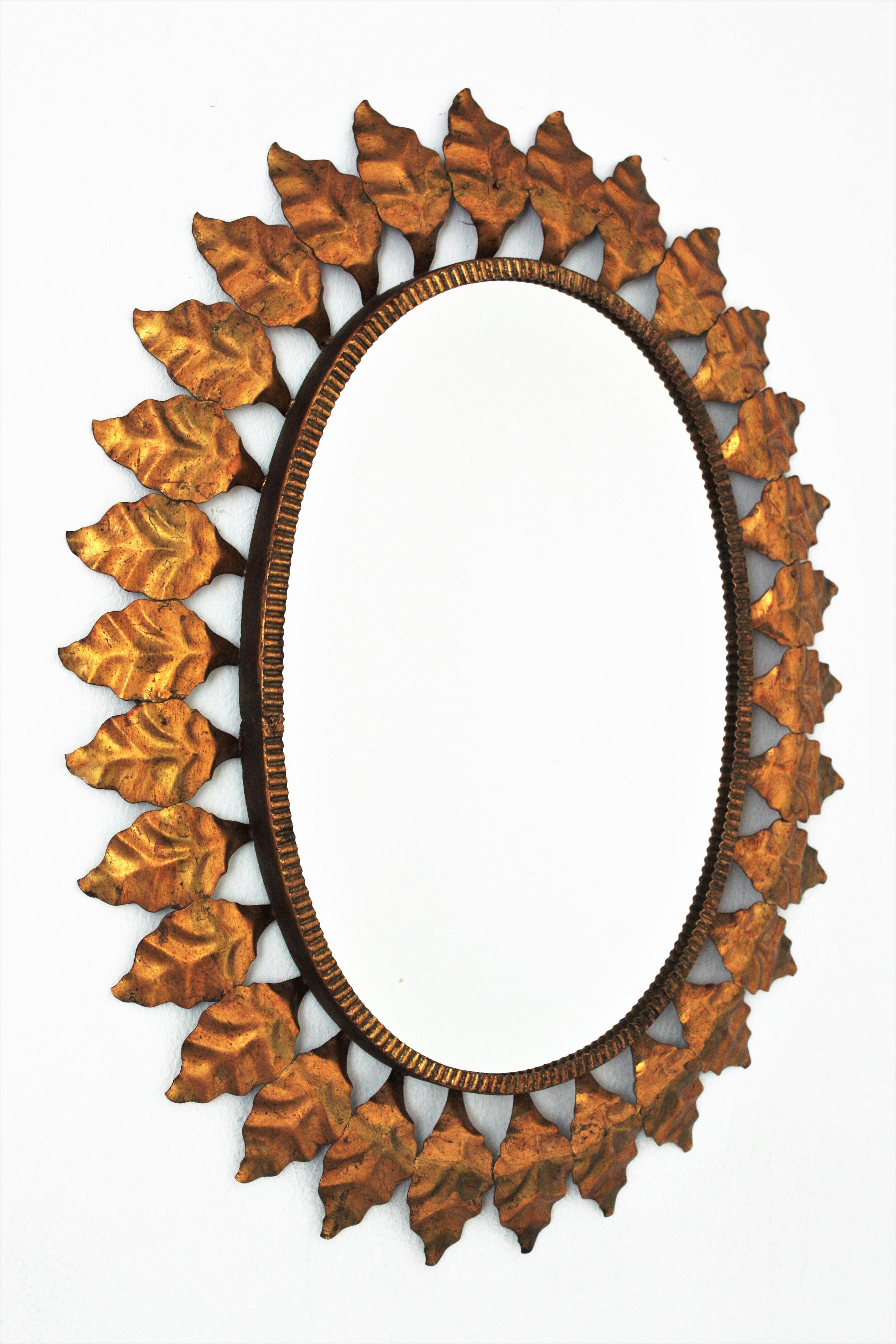 Sunburst Oval Mirror in Gilt Iron 5