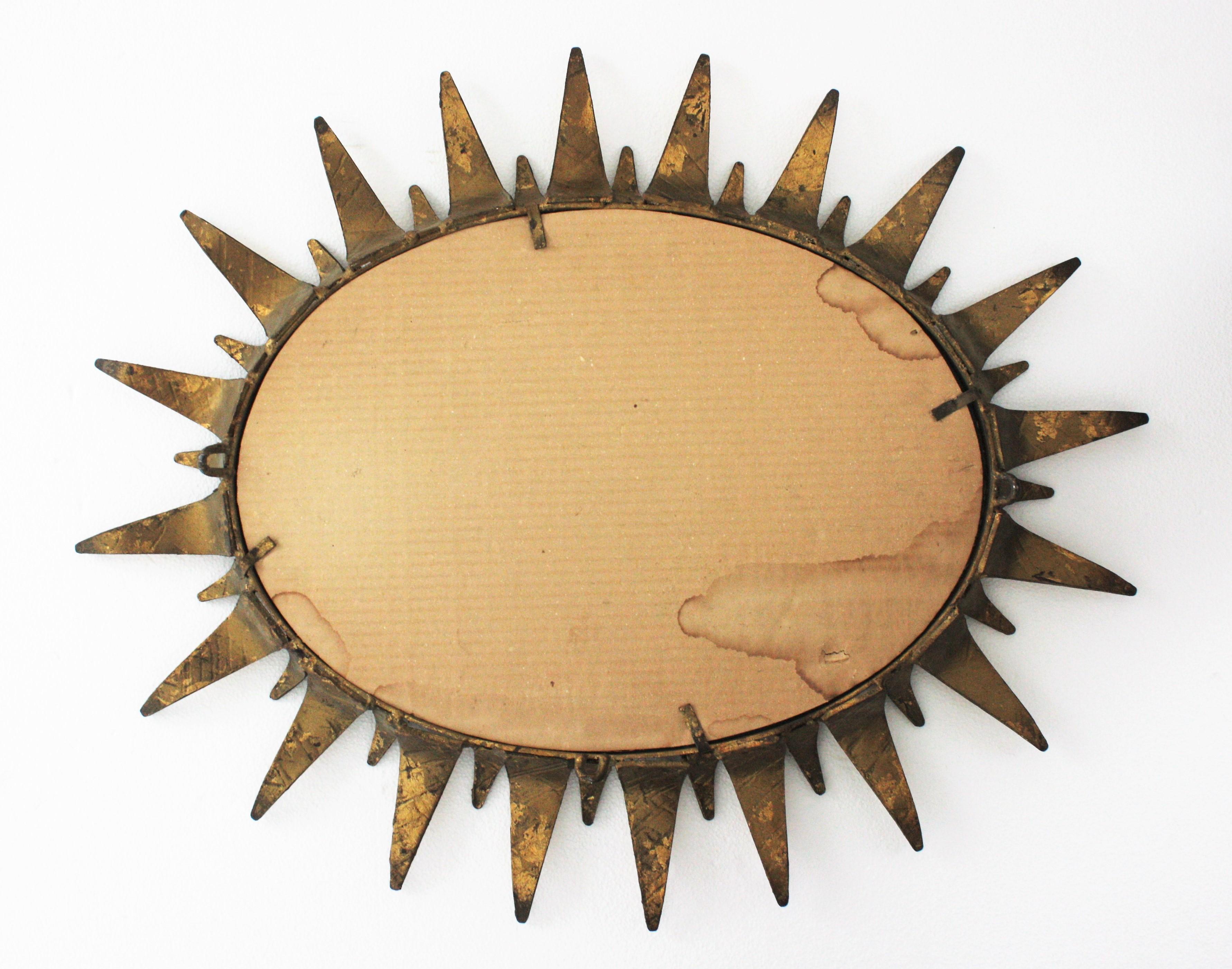 Sunburst Oval Mirror in Gilt Iron 6