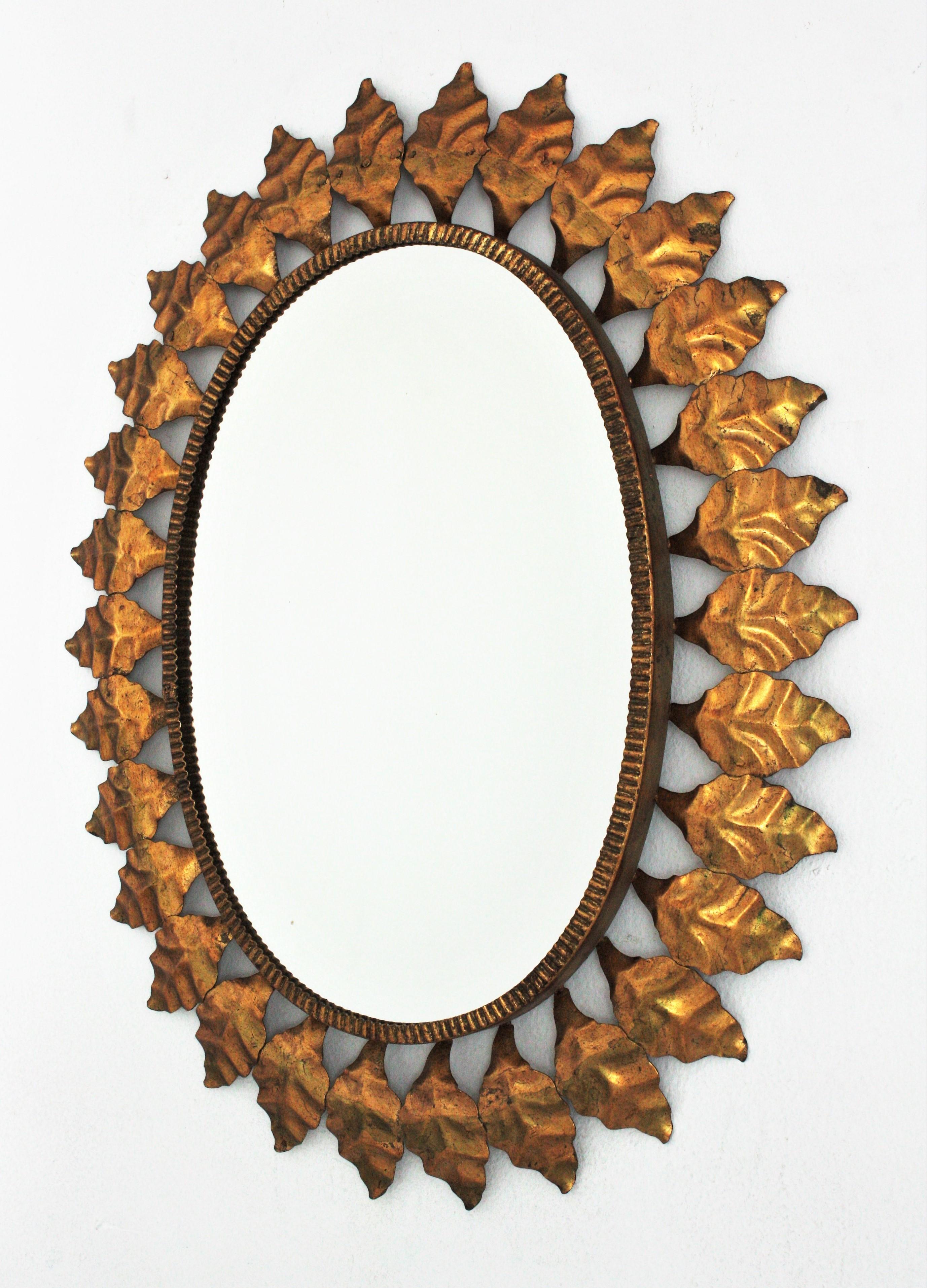 Spanish Sunburst Oval Mirror in Gilt Iron