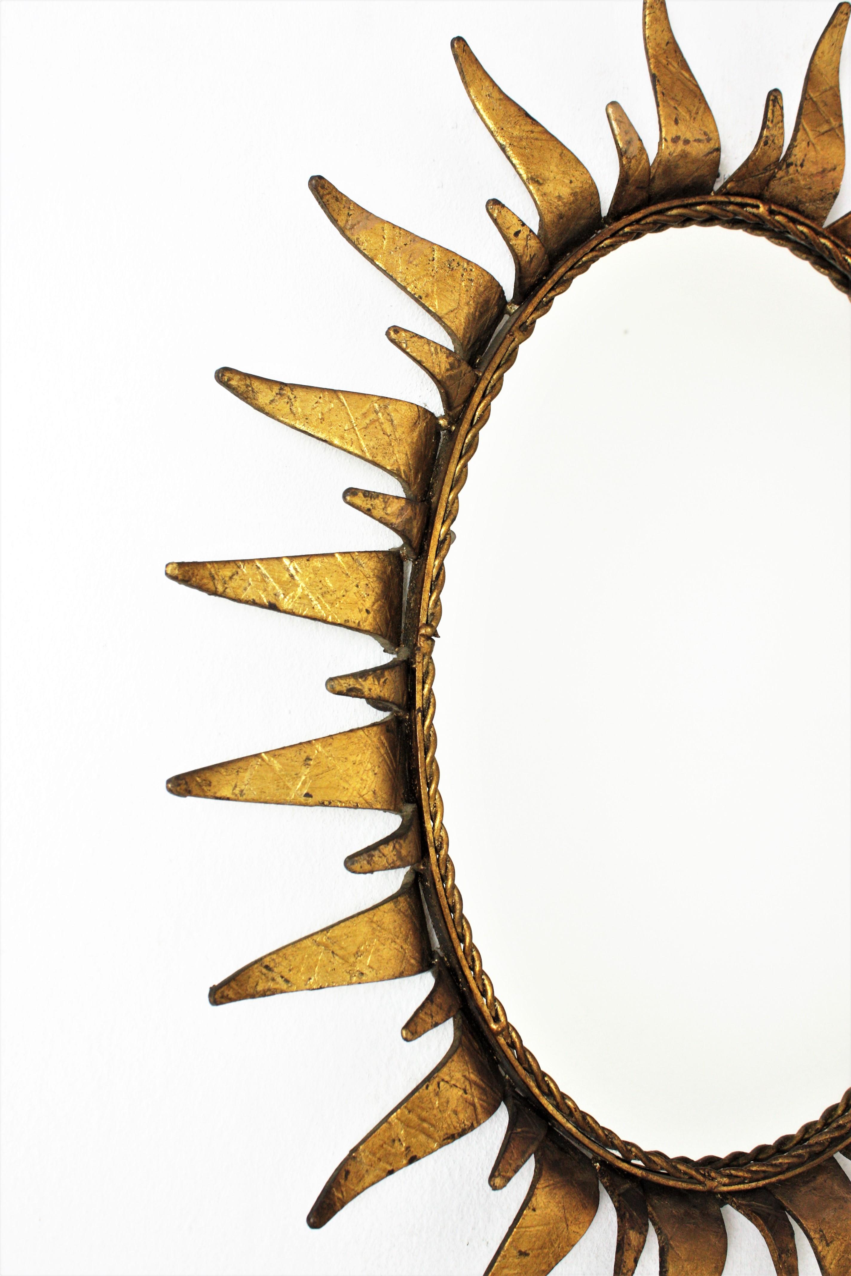 20th Century Sunburst Oval Mirror in Gilt Iron