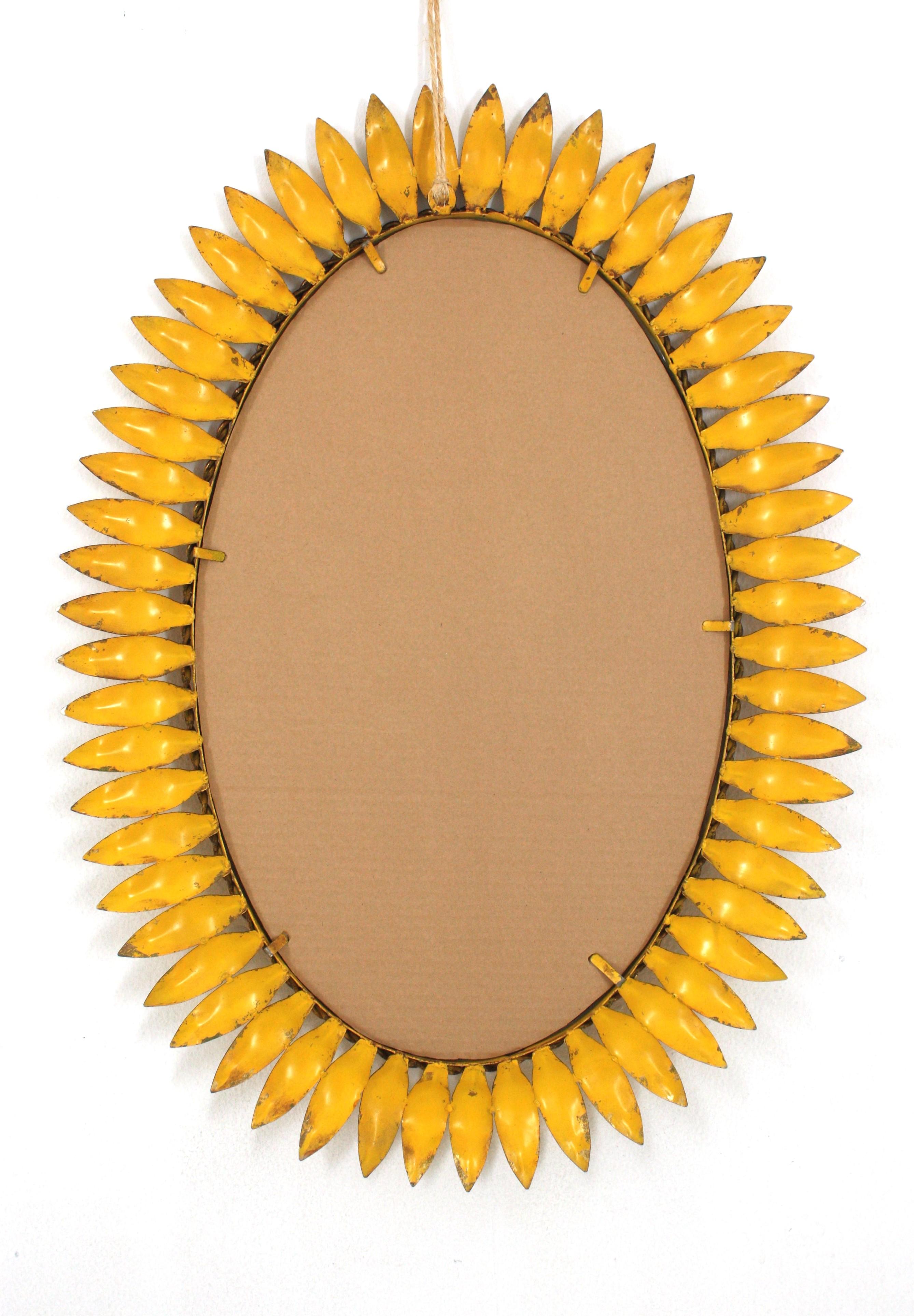 Sunburst Oval Mirror in Gilt Metal, Spain, 1950s 4