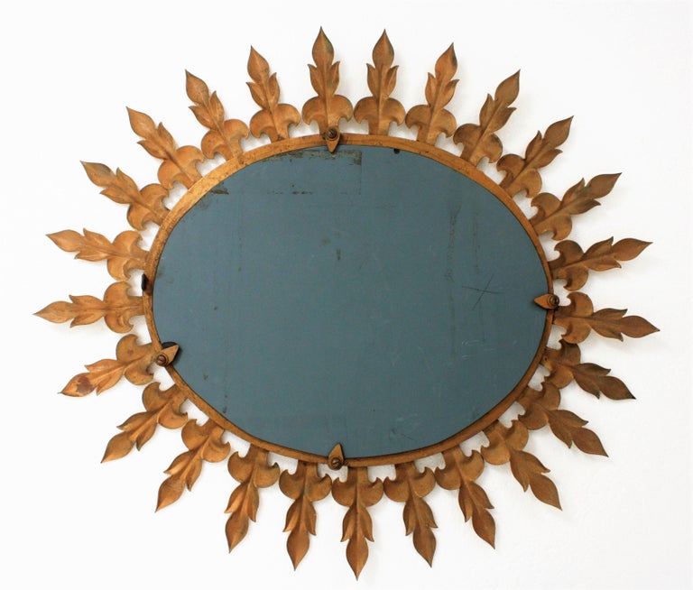 Sunburst Oval Mirror in Gilt Metal For Sale at 1stDibs