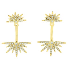 Vestes d'oreilles Sunburst pavées de diamants en or jaune 14 carats