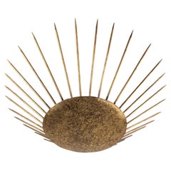 Sunburst Pendant Lamp Hammered Gilt, Neoclassical Style, 1970s