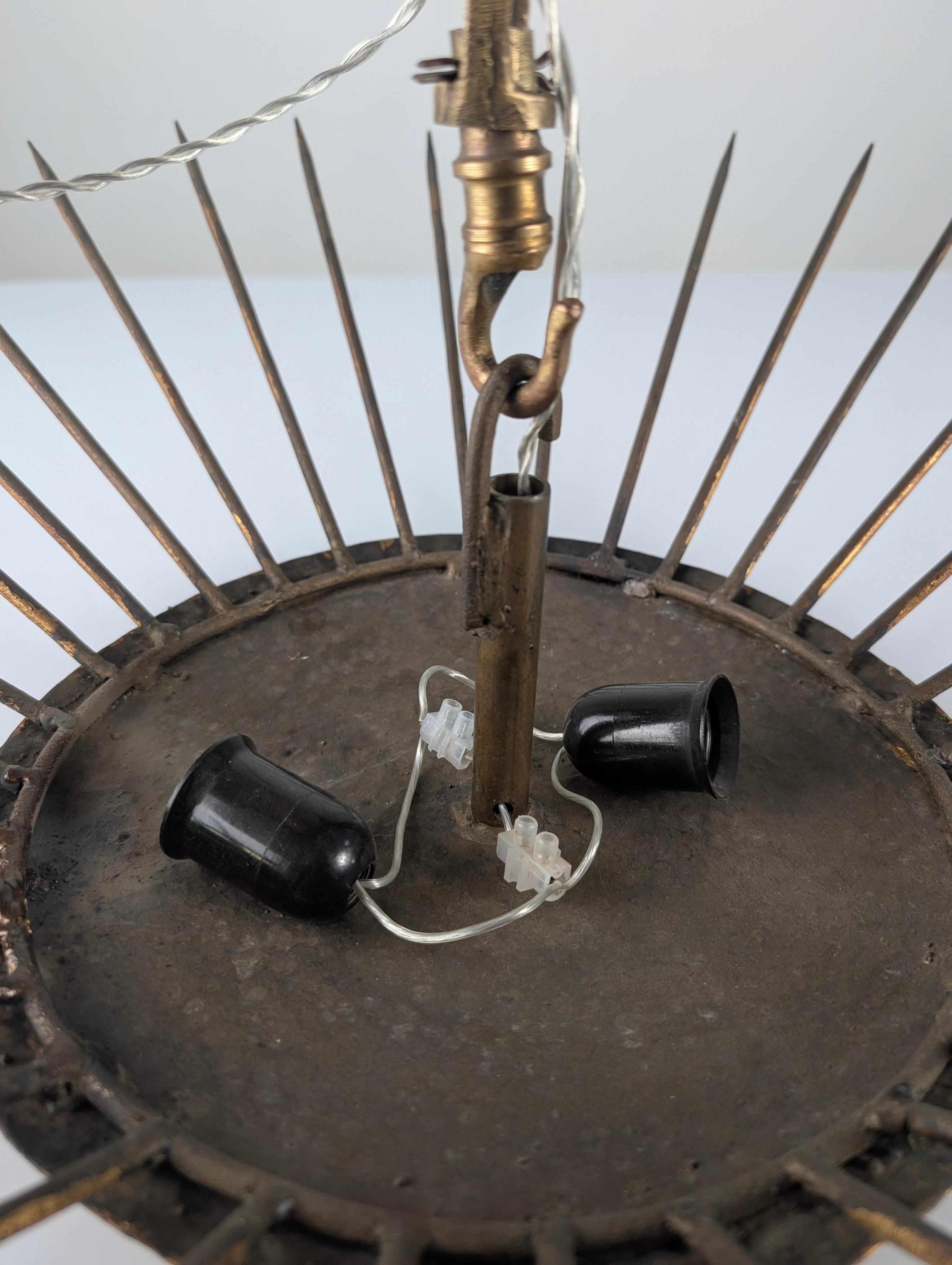 Sunburst Pendant Lamp Hammered Gilt, Neoclassical Style, 1970s For Sale 2