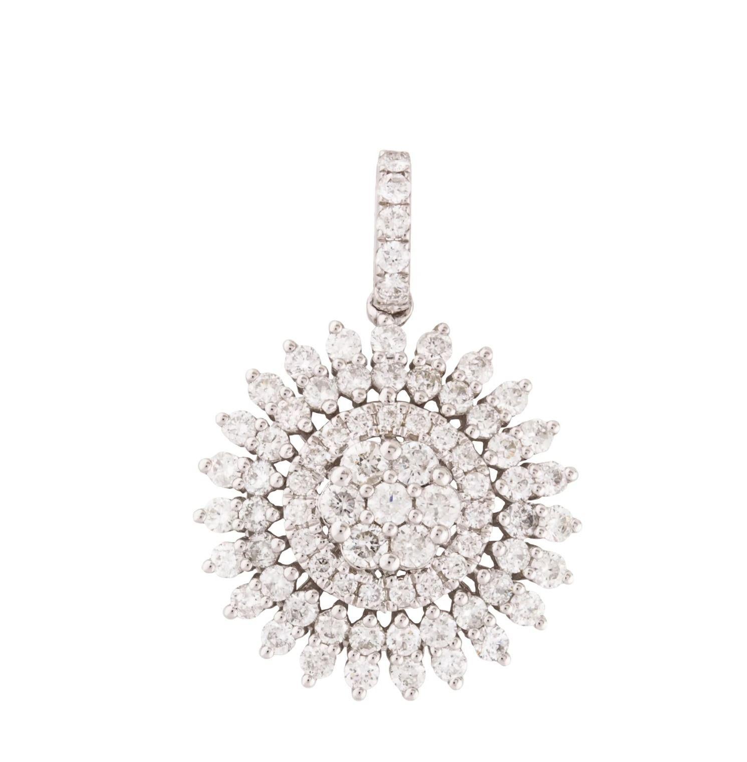 Art Nouveau Sunburst Pendant with Diamonds Made in White Gold For Sale