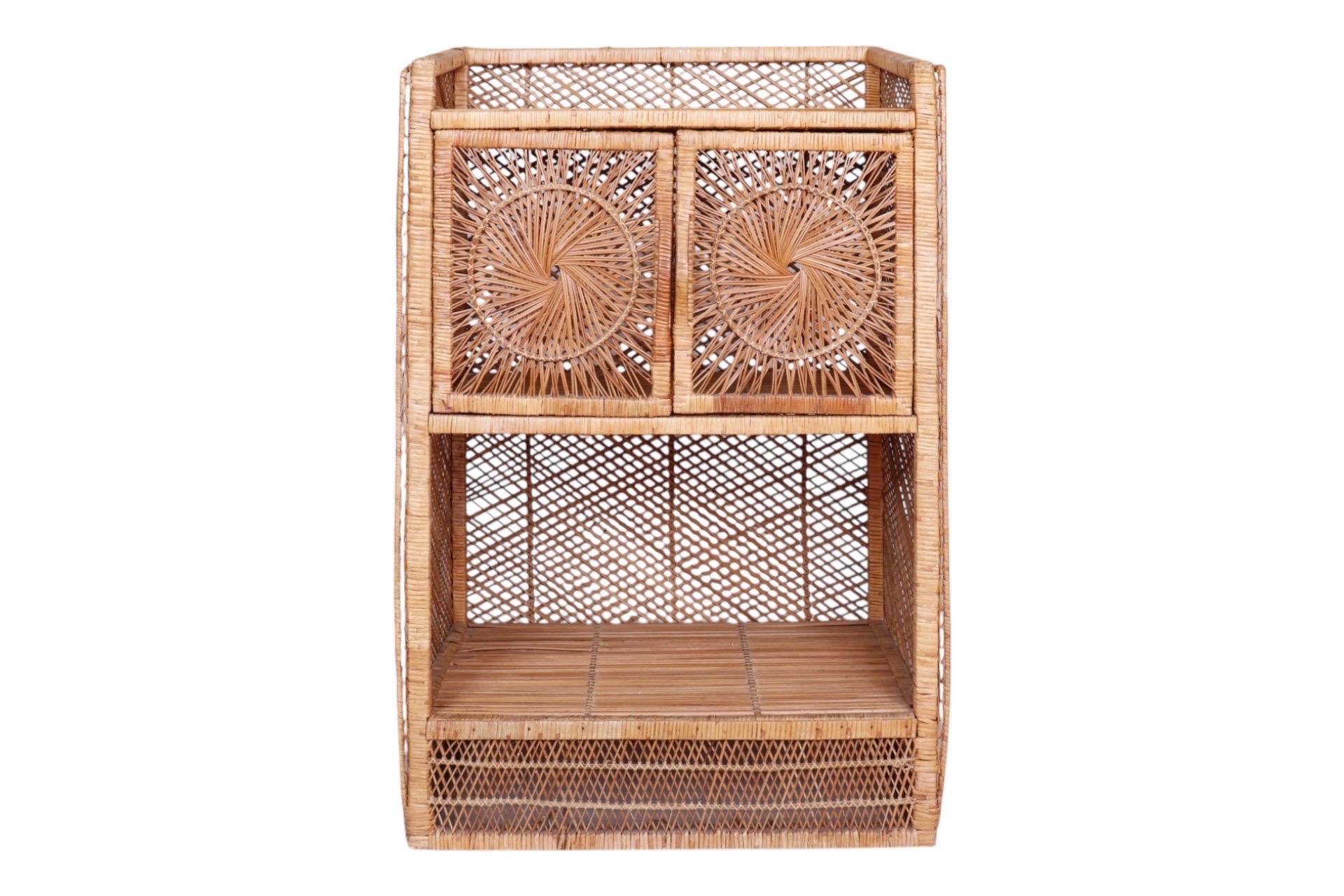 Bohemian Sunburst Rattan Bar Cabinet For Sale
