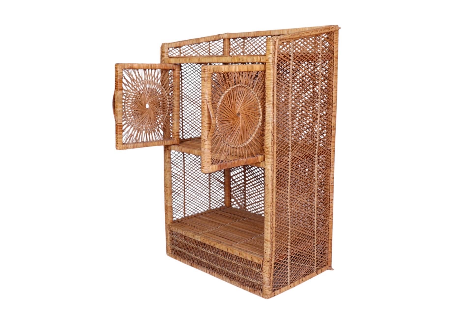 Sunburst Rattan Bar Cabinet For Sale 3
