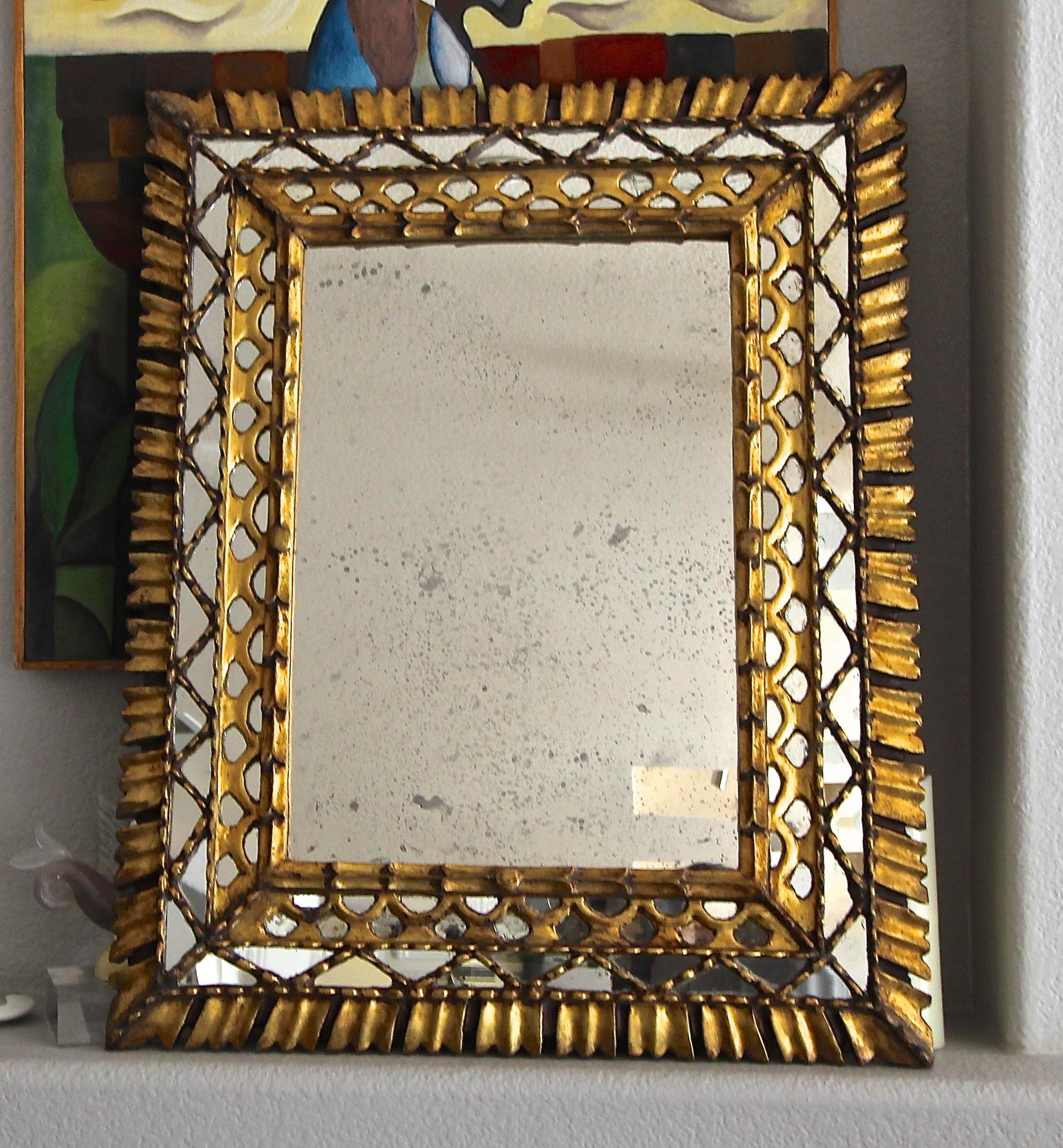 Sunburst Rectangle Giltwood Spanish Colonial Wall Mirror 2