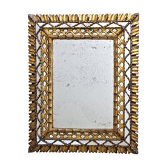 Antique Sunburst Rectangle Giltwood Spanish Colonial Wall Mirror