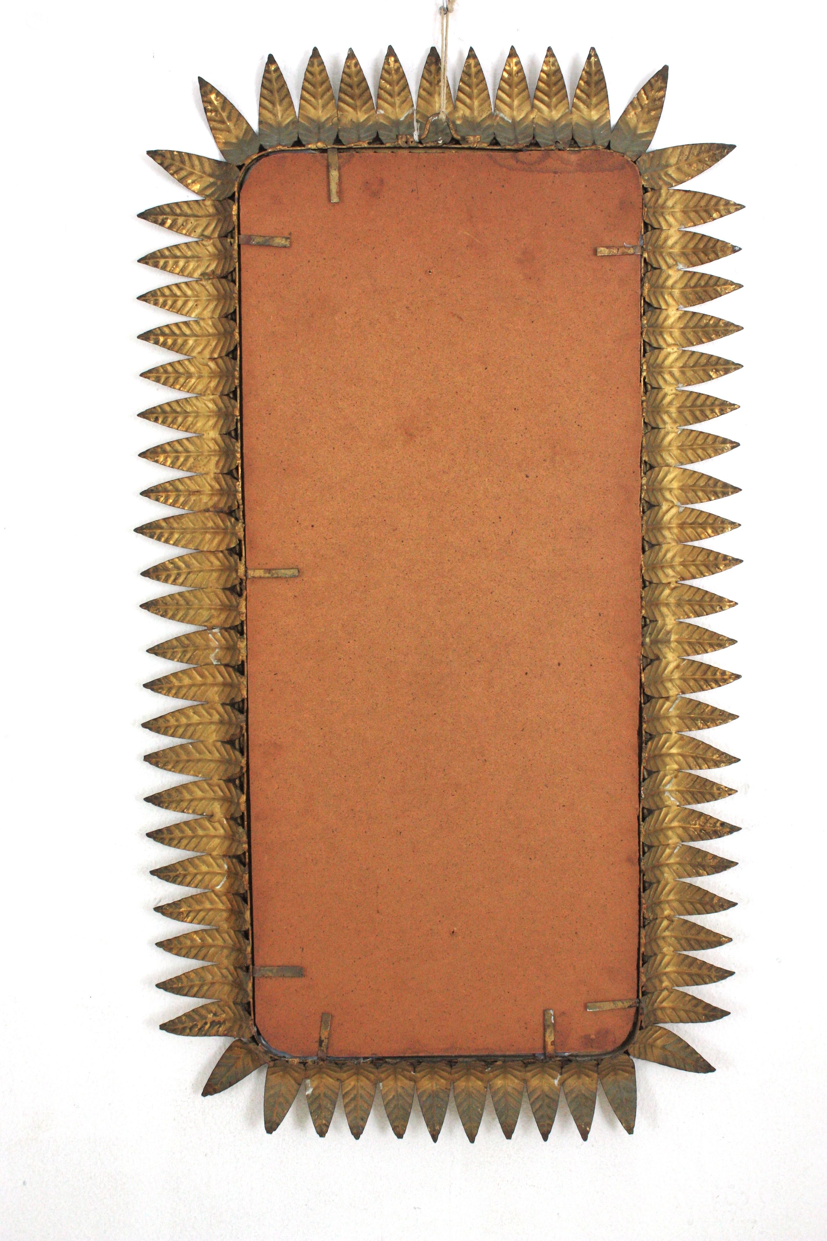 Sunburst Rectangular Mirror in Gilt Iron, Hollywood Regency For Sale 6
