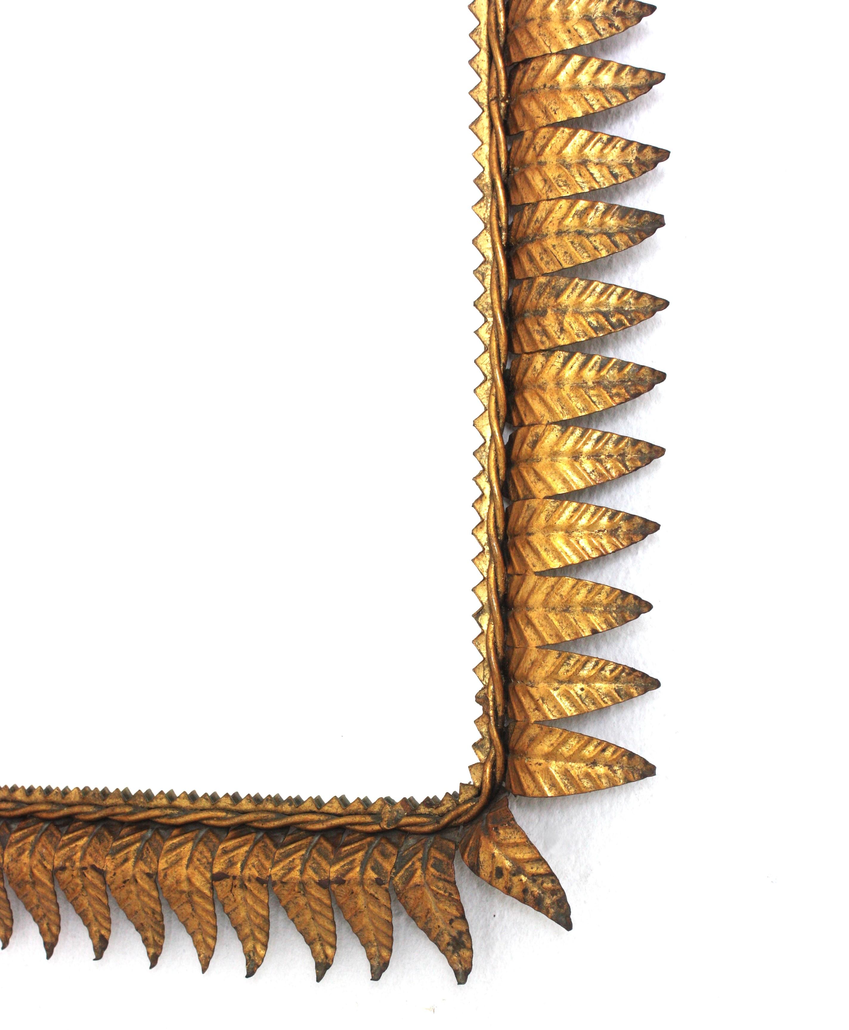 Sunburst Rectangular Mirror in Gilt Iron, Hollywood Regency For Sale 2