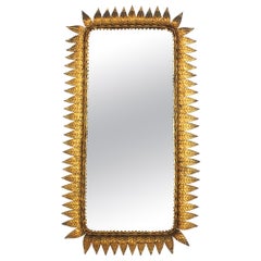 Sunburst Rectangular Mirror in Gilt Iron, Hollywood Regency