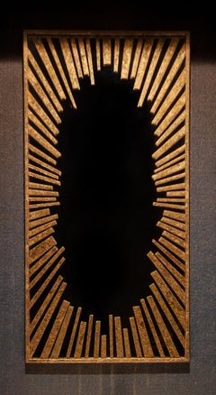 Sunburst Rectangular Mirror with Radiation Pattern in Gold Leaf, Customizable