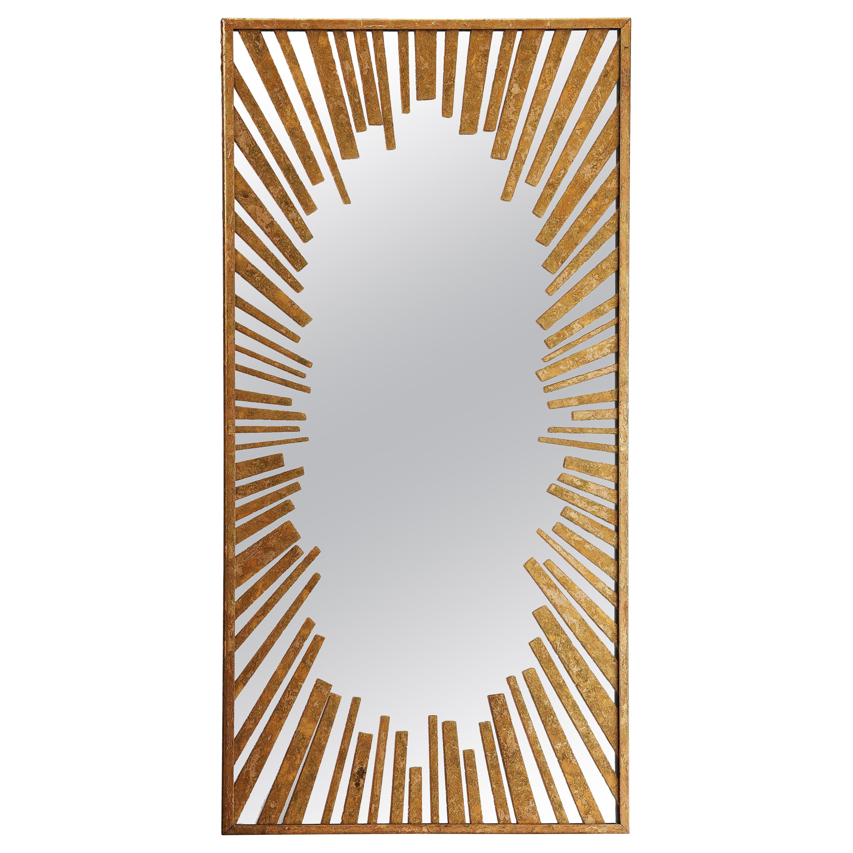 Sunburst Rectangular Mirror with Radiation Pattern in Gold Leaf, Customizable For Sale