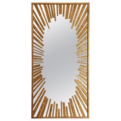 Sunburst Rectangular Mirror with Radiation Pattern in Gold Leaf, Customizable