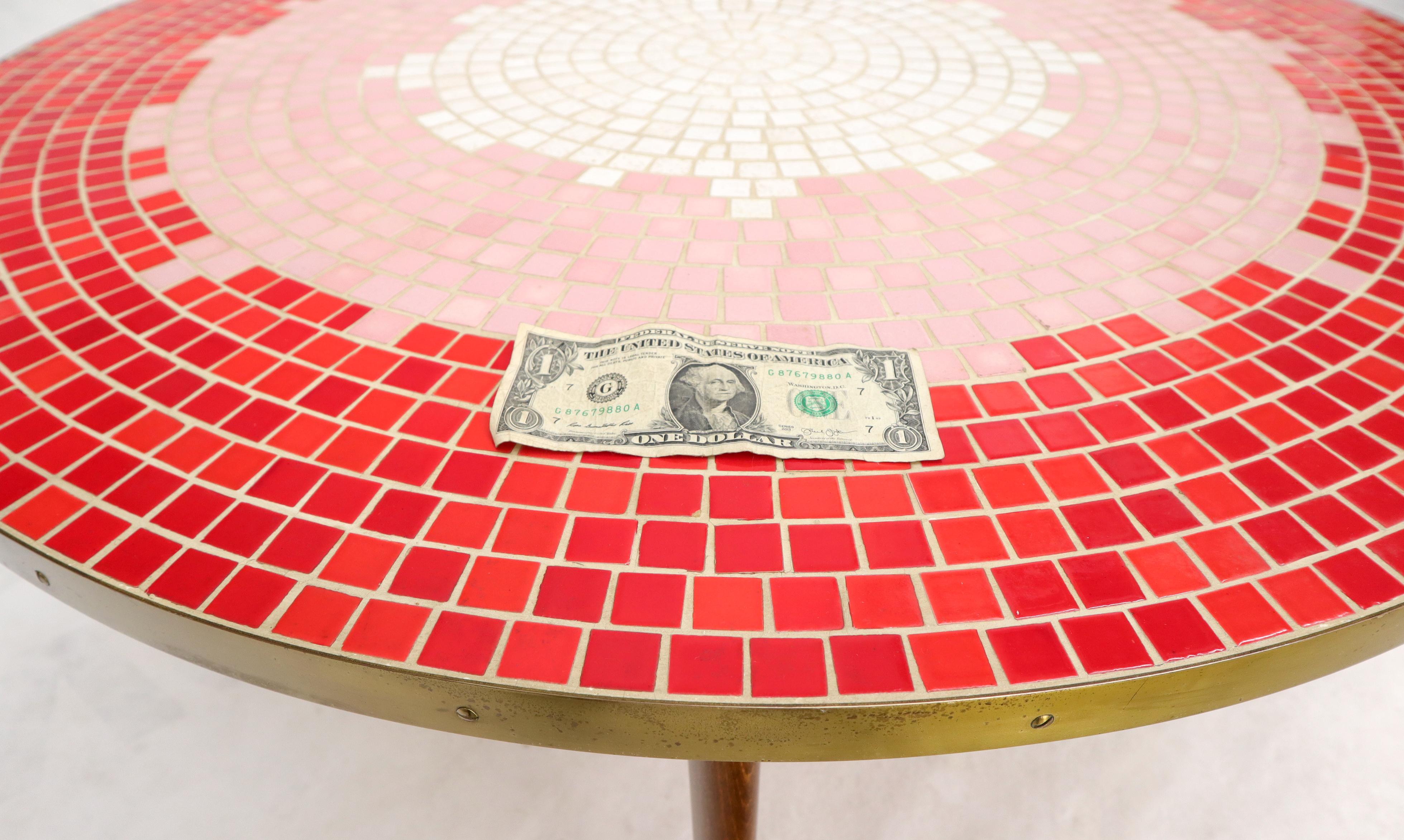 20th Century Sunburst Red Tile Mosaic Round Mid-Century Modern Coffee Table For Sale