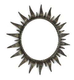 Spanish Sunburst Mirror in Silvered Wrought Iron, 1950s