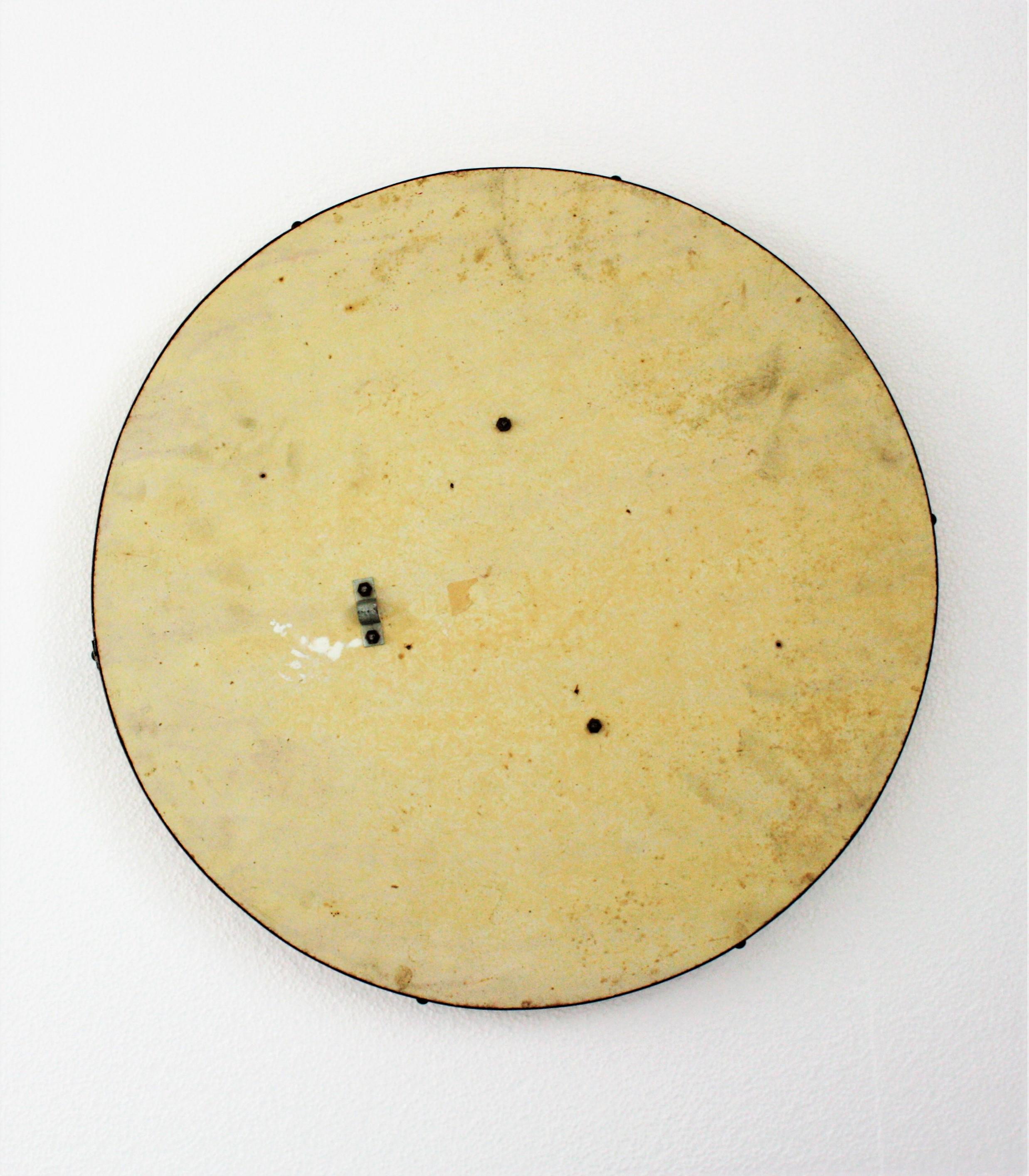 Sunburst Round Mirror with Garnet Golden Glass Mosaic Frame For Sale 2
