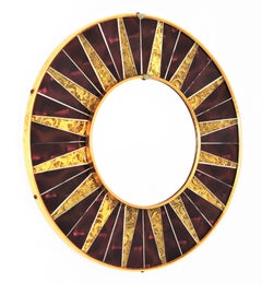 Sunburst Round Mirror with Garnet Golden Glass Mosaic Frame