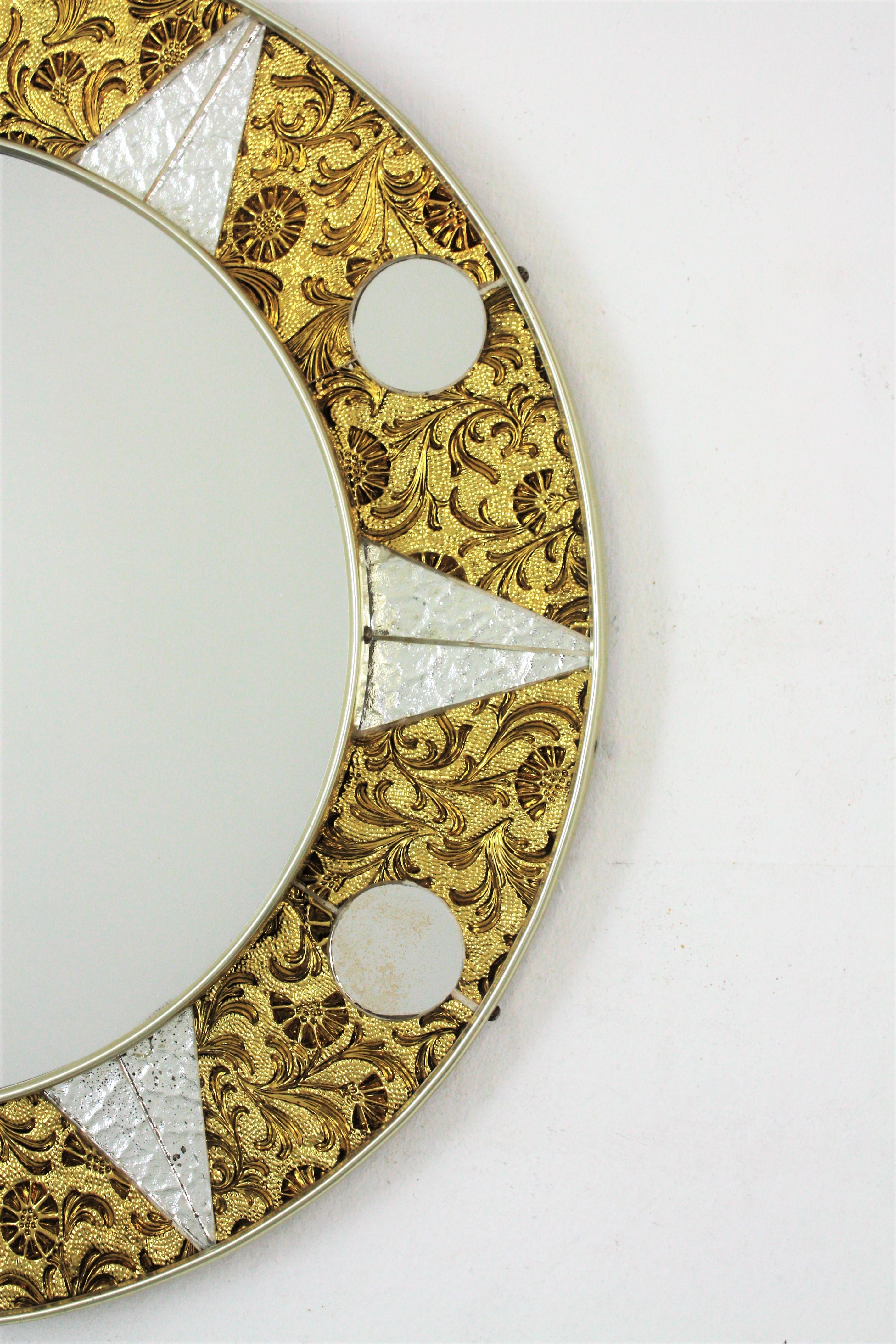 Midcentury Sunburst Glass Mosaic Round Mirror 5