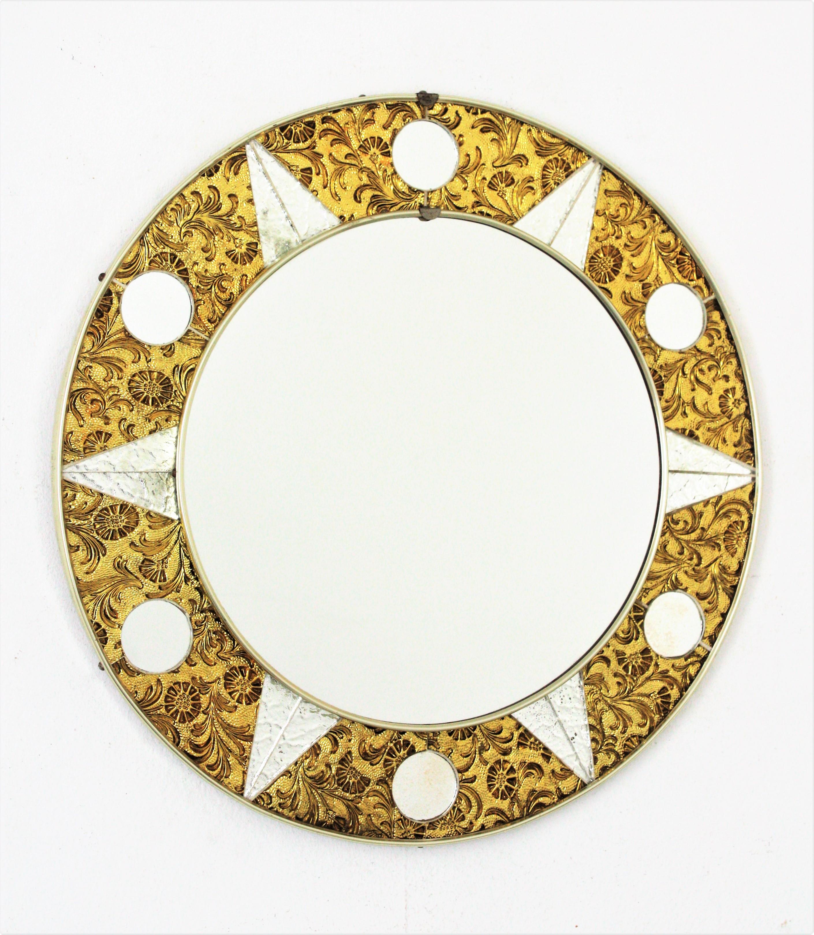 Mid-Century Modern Midcentury Sunburst Glass Mosaic Round Mirror