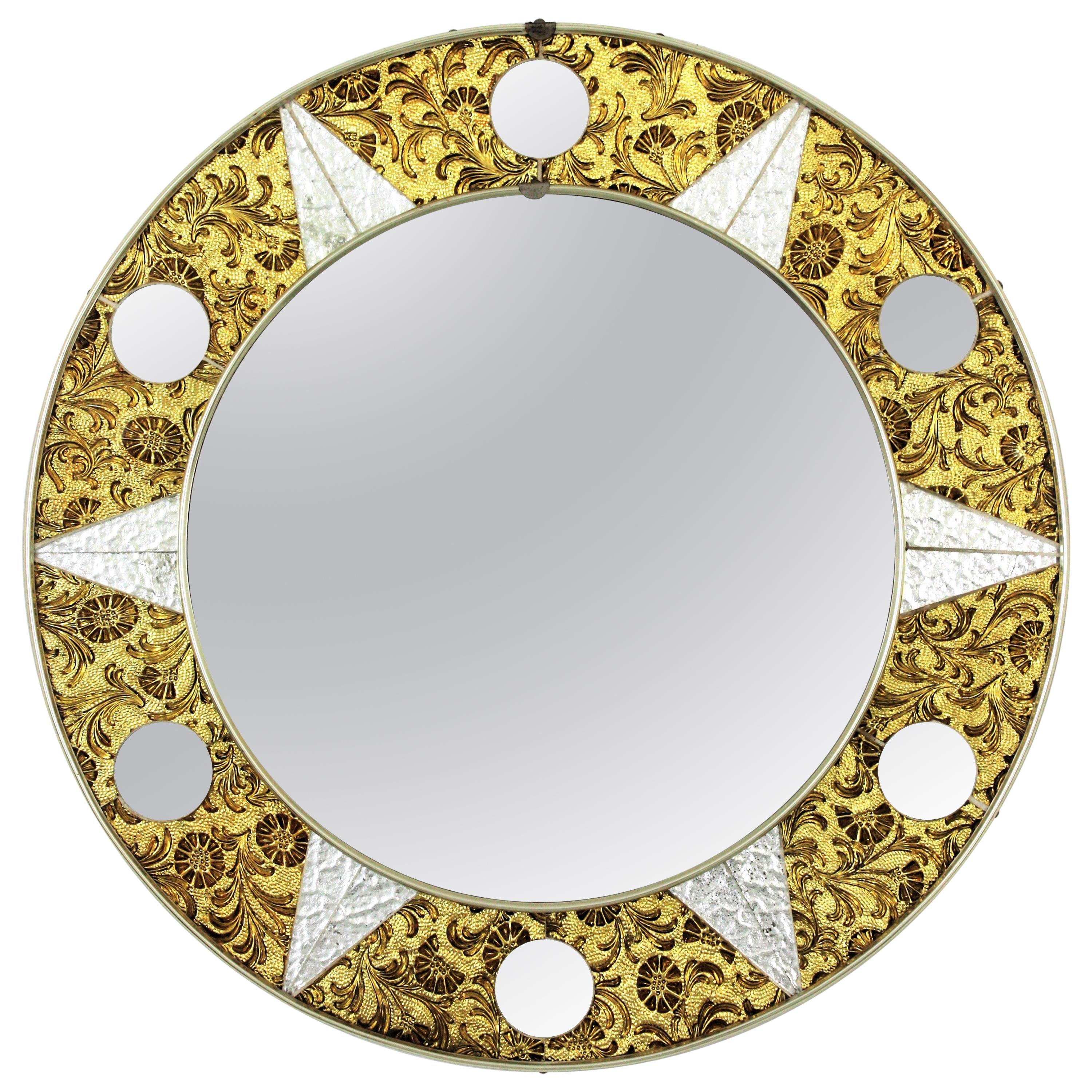 Midcentury Sunburst Glass Mosaic Round Mirror In Good Condition In Barcelona, ES