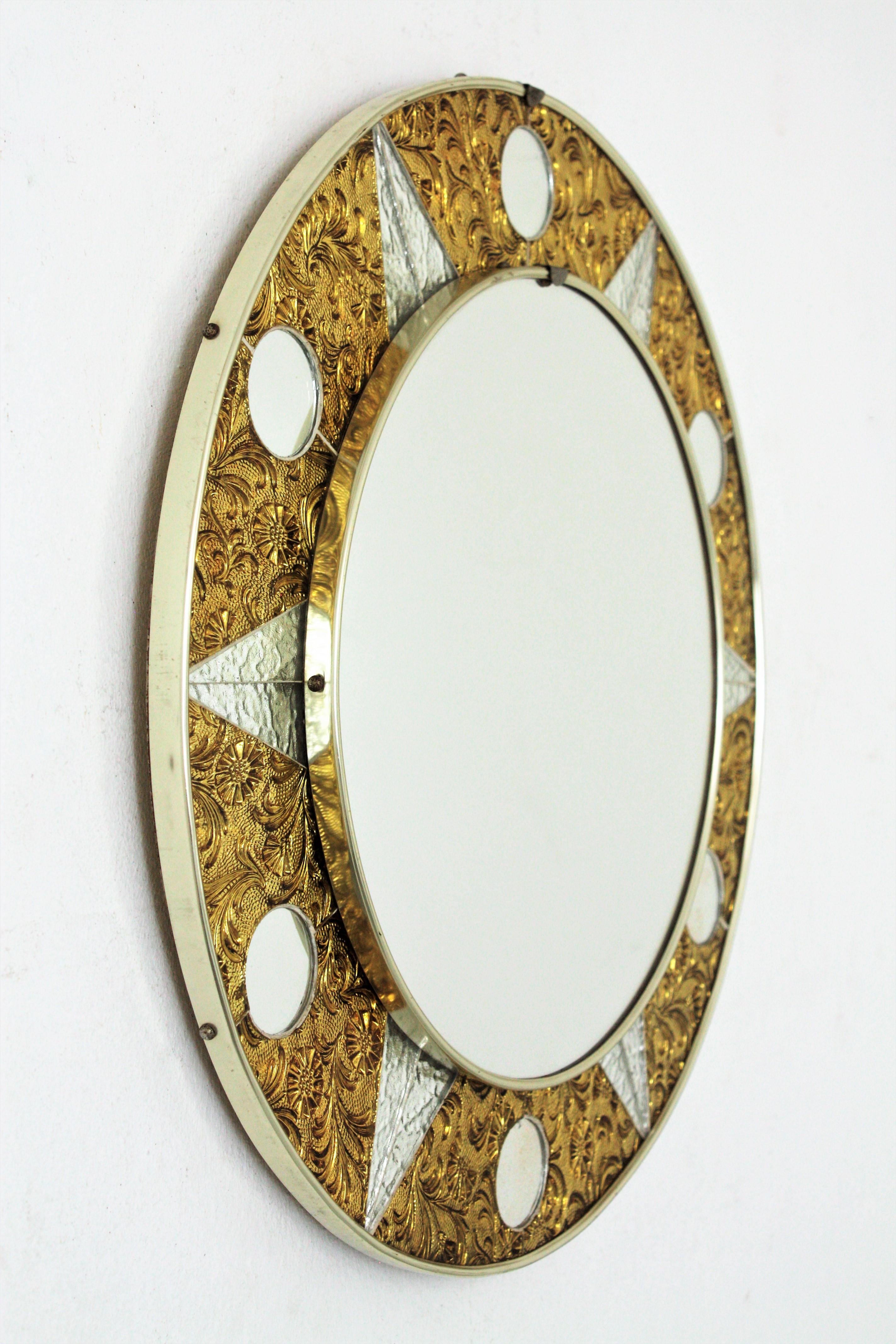 20th Century Midcentury Sunburst Glass Mosaic Round Mirror